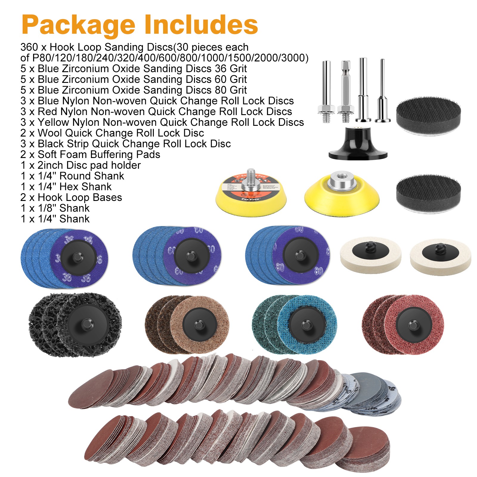 388PCS 2 inch Roll Lock Sanding Discs Set w/ 1/4 Holder Die Grinder Quick Change