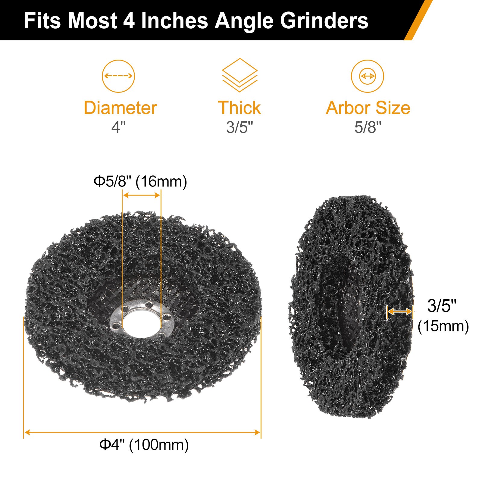 10pcs Strip Discs Stripping Wheel 4″x5/8″ Rust Remover Abrasive Discs, Black