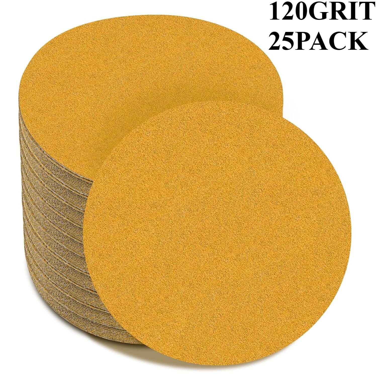 25PCS 150mm 6 Inch Gold sandpaper No Hole Hook & Loop Grip Sanding Disc 120 Grit