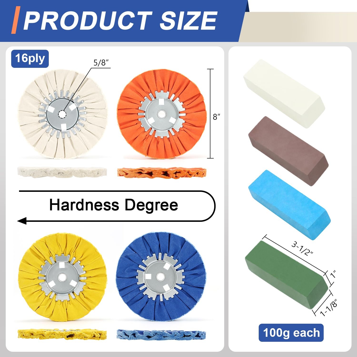 16ply Aluminum Buffing Wheels Kit 8pcs, 8in Airway Forged Wheels Buffing Poli…