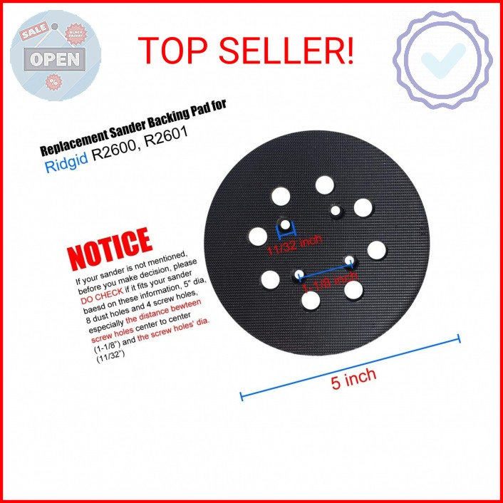 2 Pack 5 Inch 8 Hole Hook and Loop Sander Pad for Ridgid R2600, R2601 5″ Random
