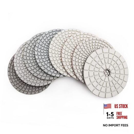 8Pcs 4 Inch Diamond Wet Polishing Pads Set of with White Bond for Mixed Grits