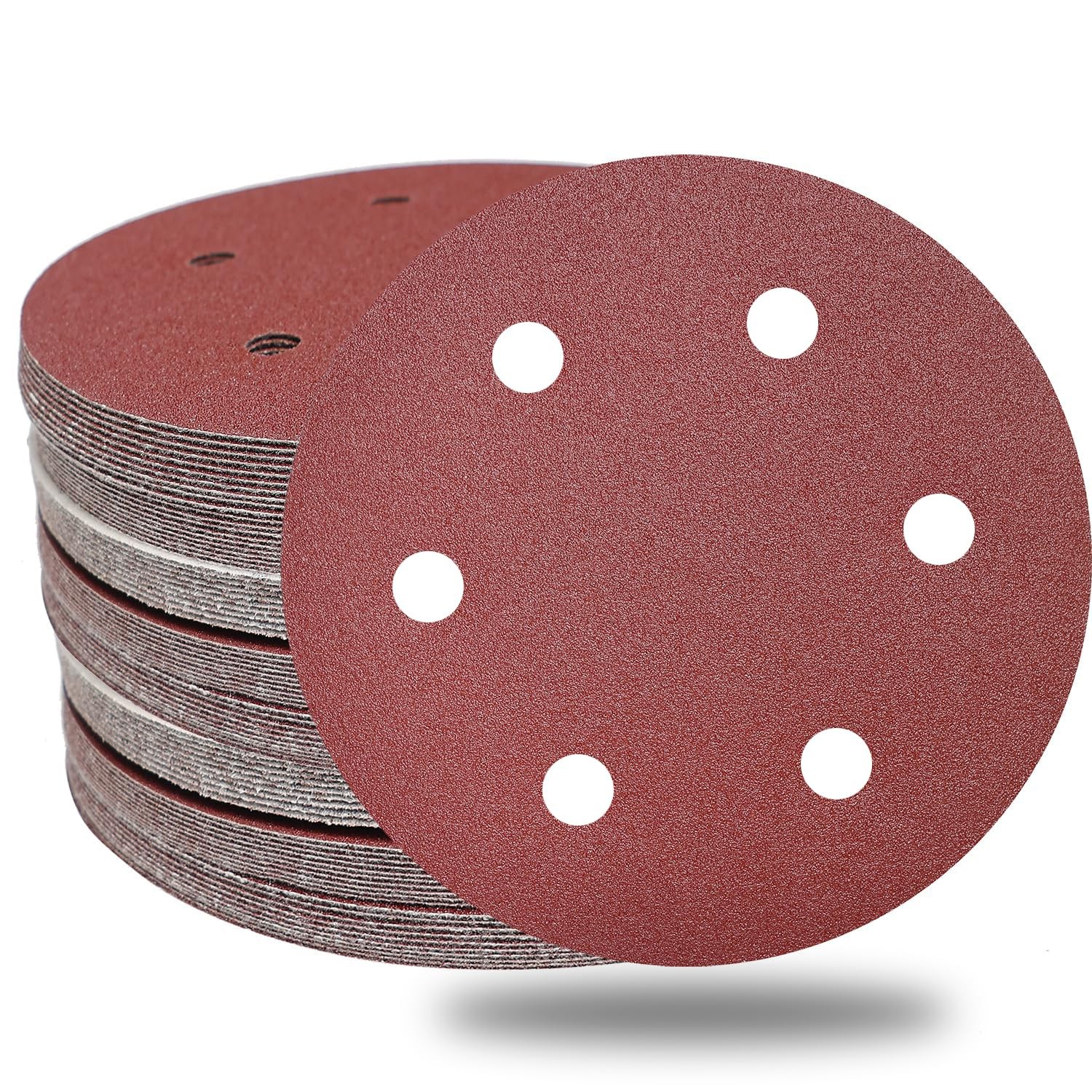 Tonmp 100 Pack 9-Inch 6-Hole Aluminum Oxide Hook-and-Loop Sanding Discs for 9