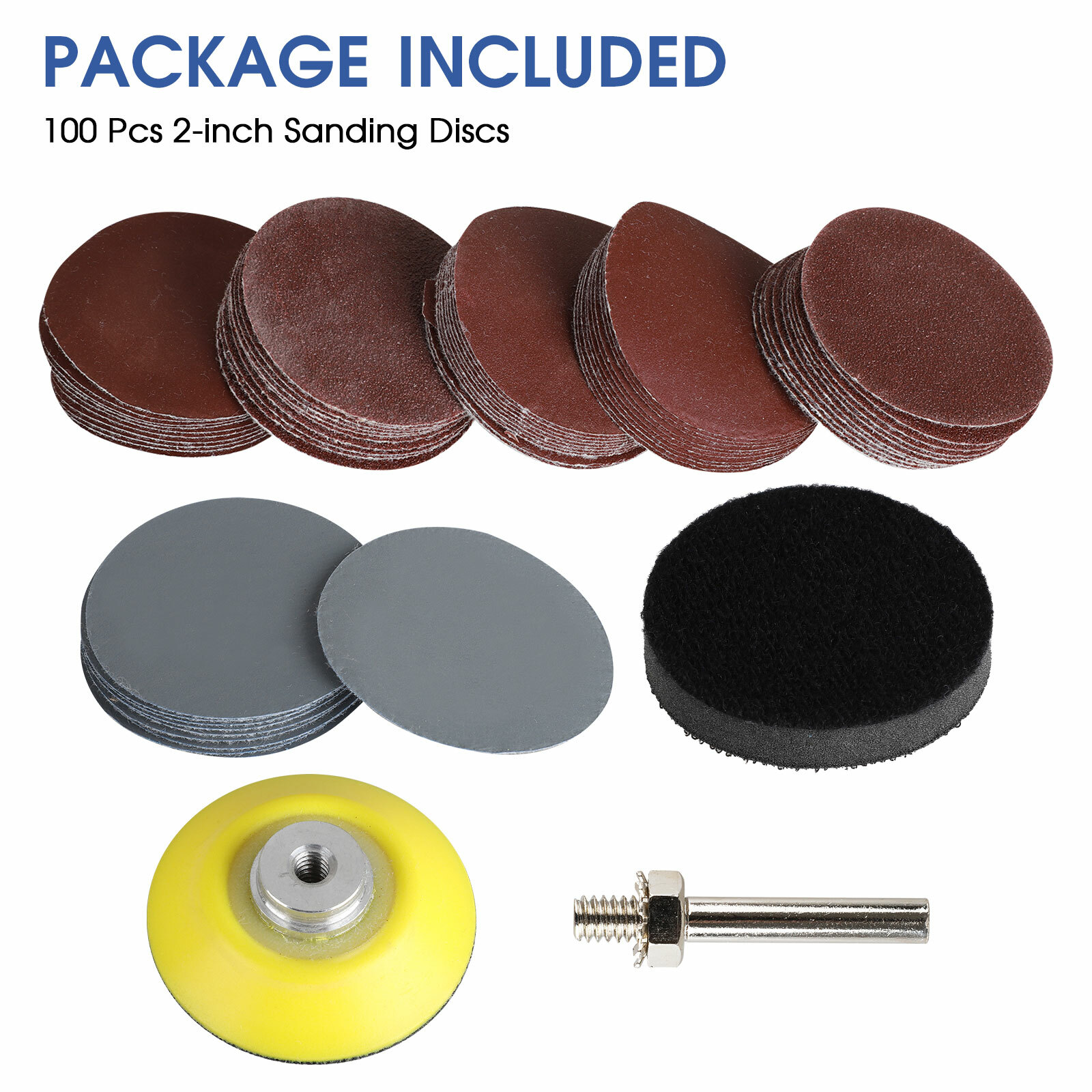 100PCS 2″ Sanding Disc Sand Paper Hook Loop Sander+Backer Pad+M6 Drill Adapter