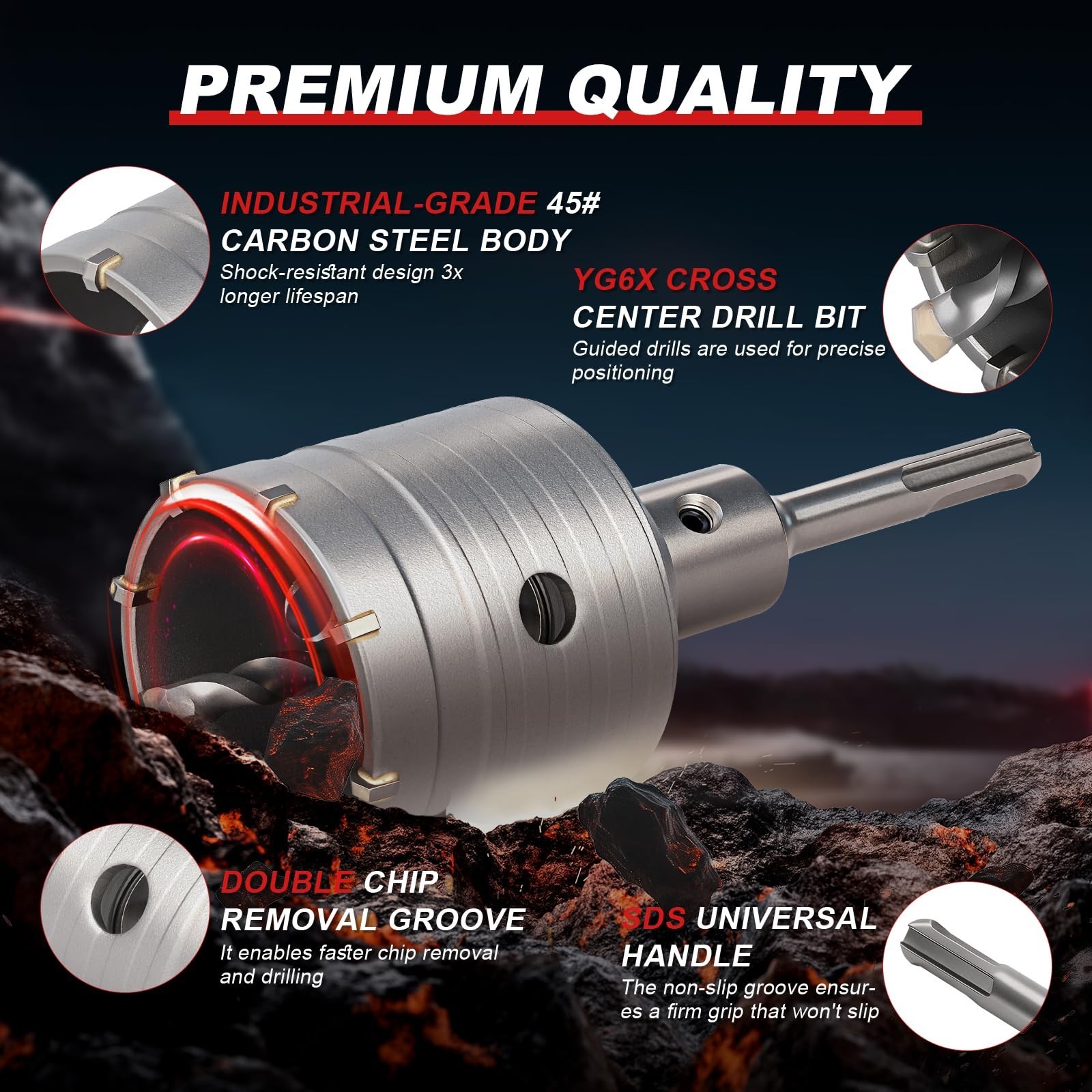 Professional 6″ (150mm) Concrete Hole Saw with 220mm SDS Plus & Dust Bag, Mas…