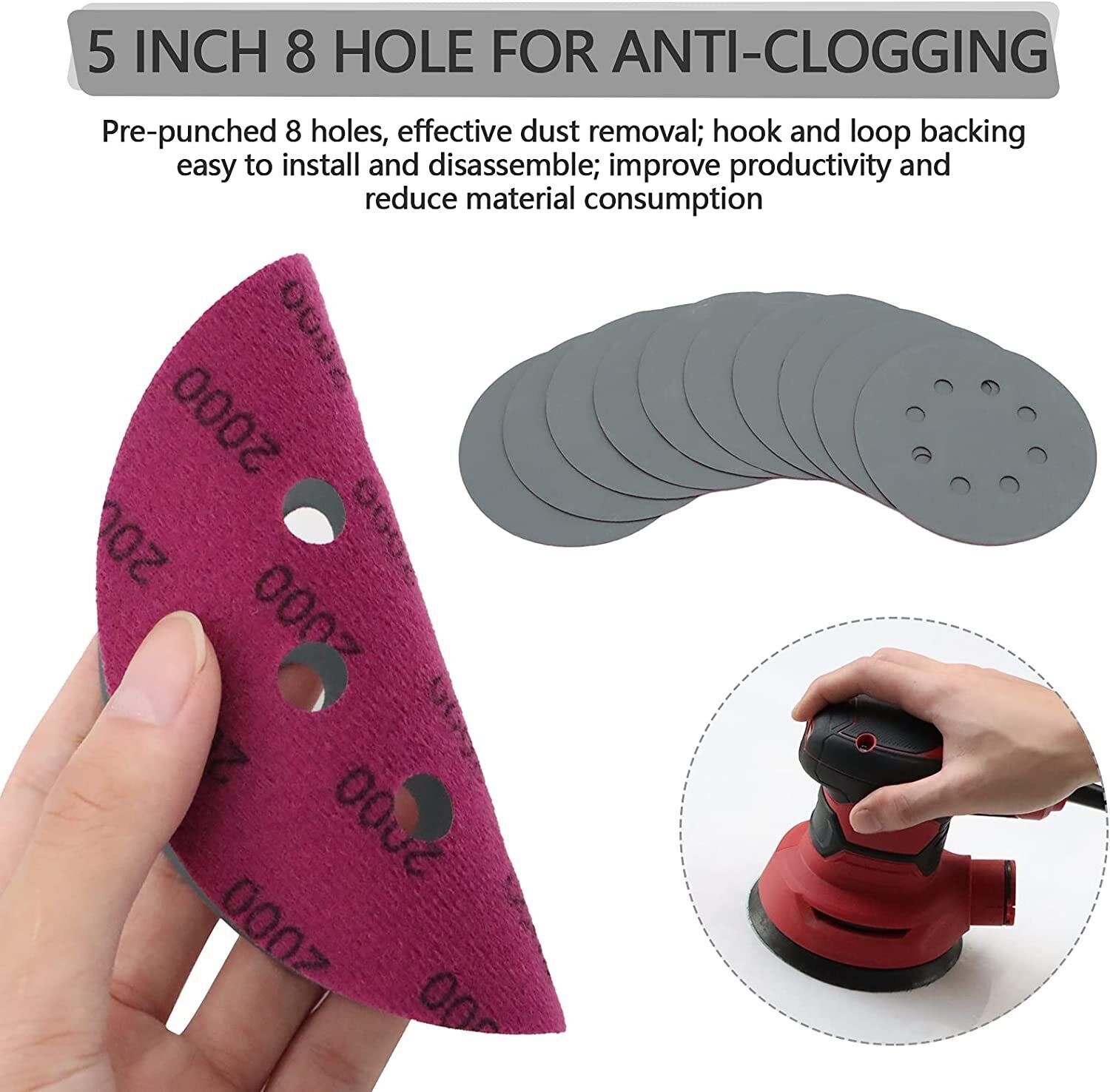 45PCS 5 Inch Sanding Discs Hook Loop Sandpaper 400-10000 Grit W/ Interface Pad