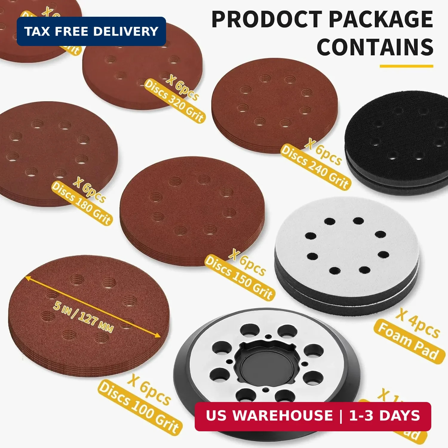 5 Inch 8 Holes Hook Loop Orbital Sander Metal Pad Replacement for DeWalt DWE6423