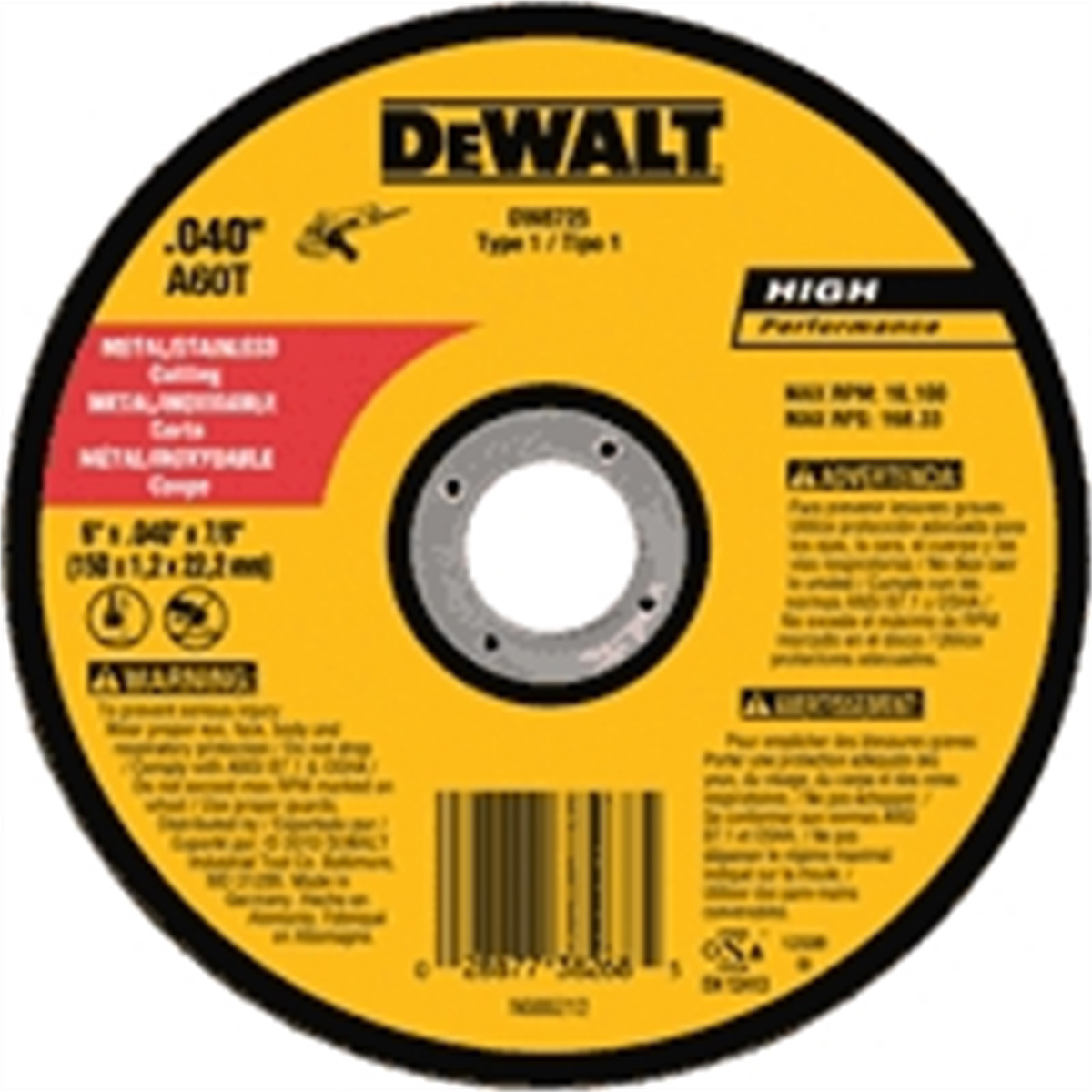 DW8725 ZDeWalt 6″ x .040″ x 7/8″ A60T Metal Thin