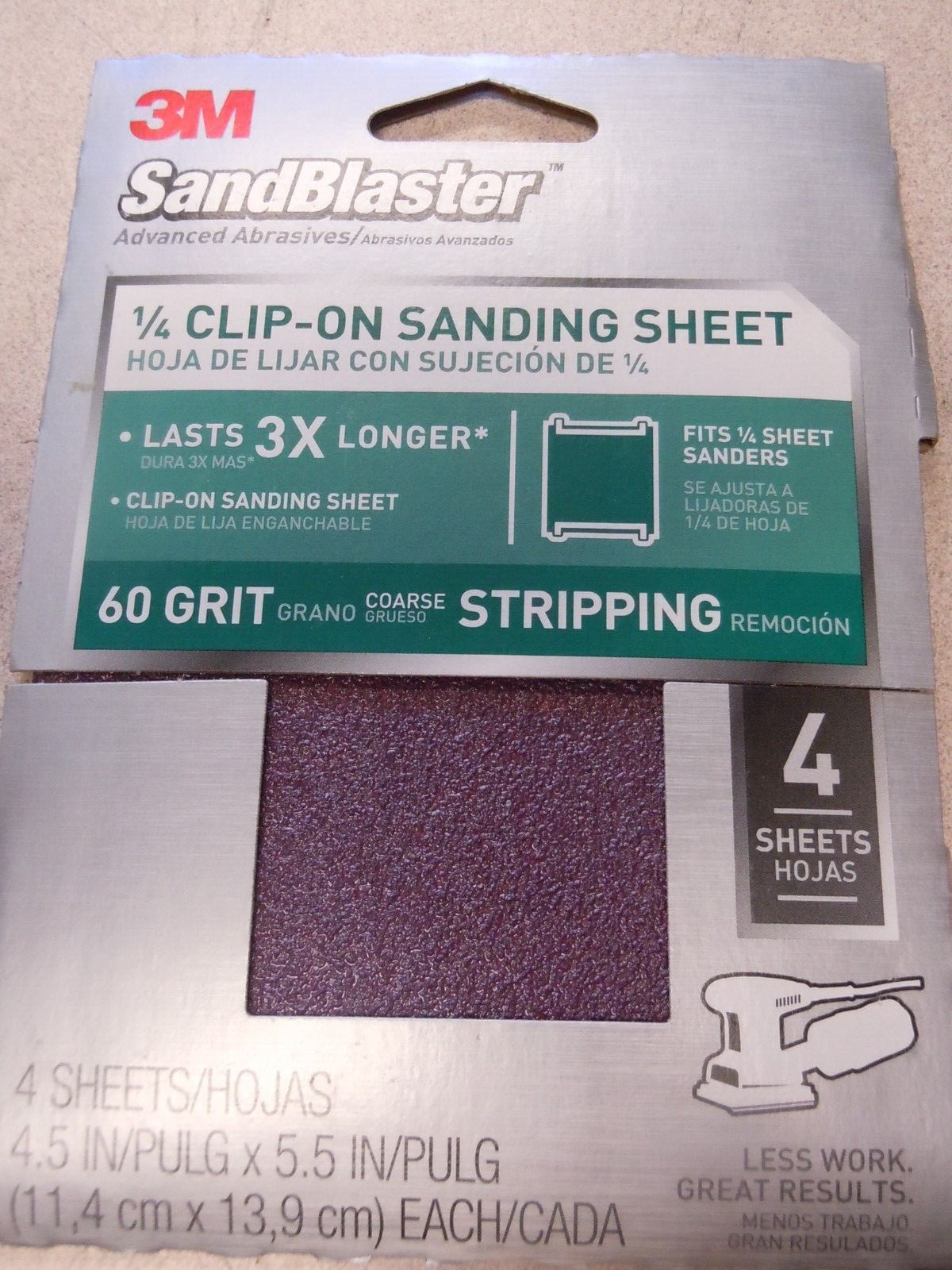 3M 4-pack Sandblaster 4.5 X 5.5″ 60grit Clip-on Palm San Lot of 5 Packs 9660SBES