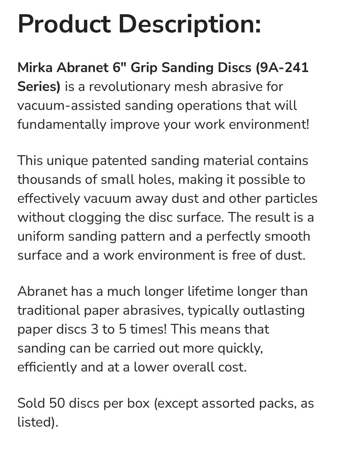 Mirka Abranet 6 Inch P800 Dust Free Sanding Discs 50 Pack For Orbital Sanders