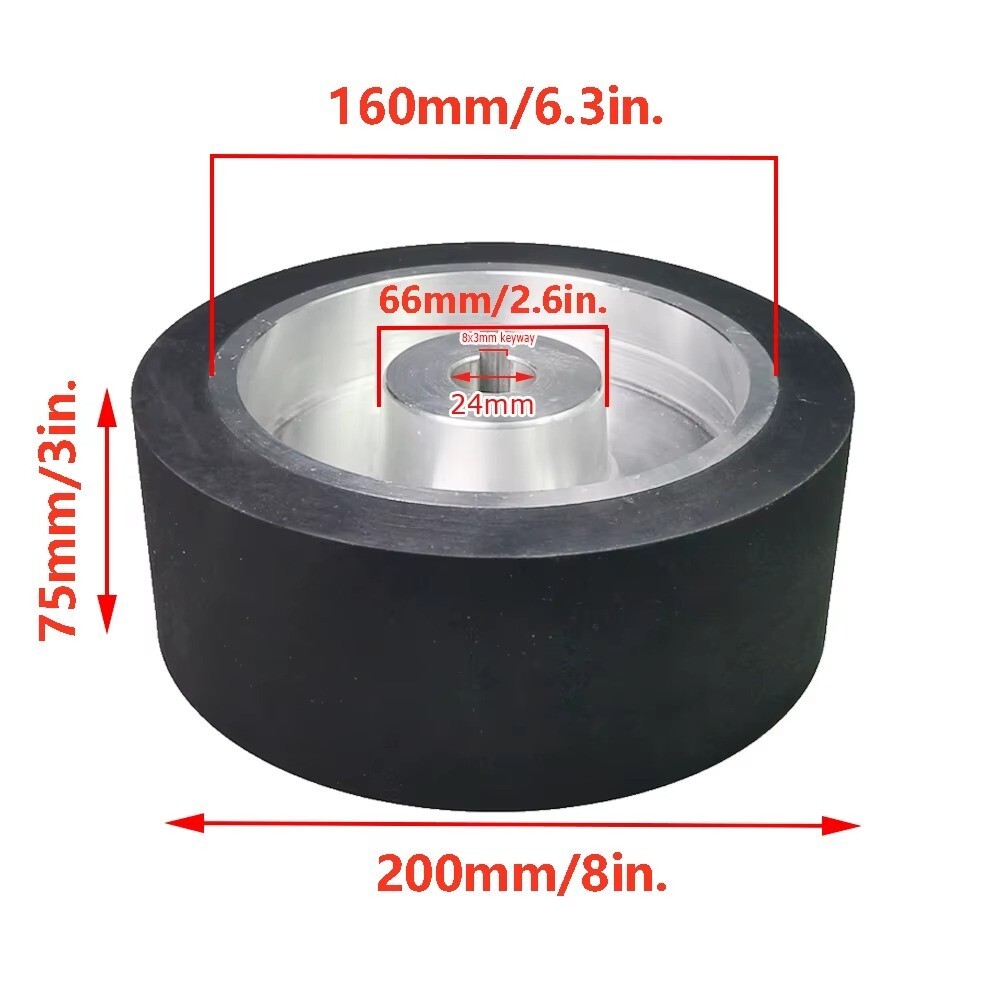 200*75*24mm Solid Rubber Contact Wheel with 8*3mm Keyslot Balanced Belt Grinder