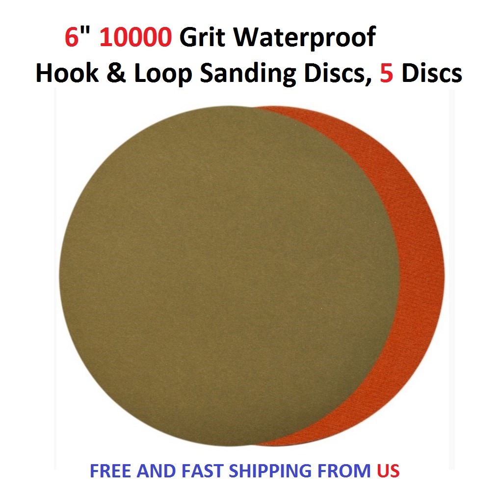 6″ 10000 Grit Waterproof Hook & Loop Sanding Discs, 5 Discs