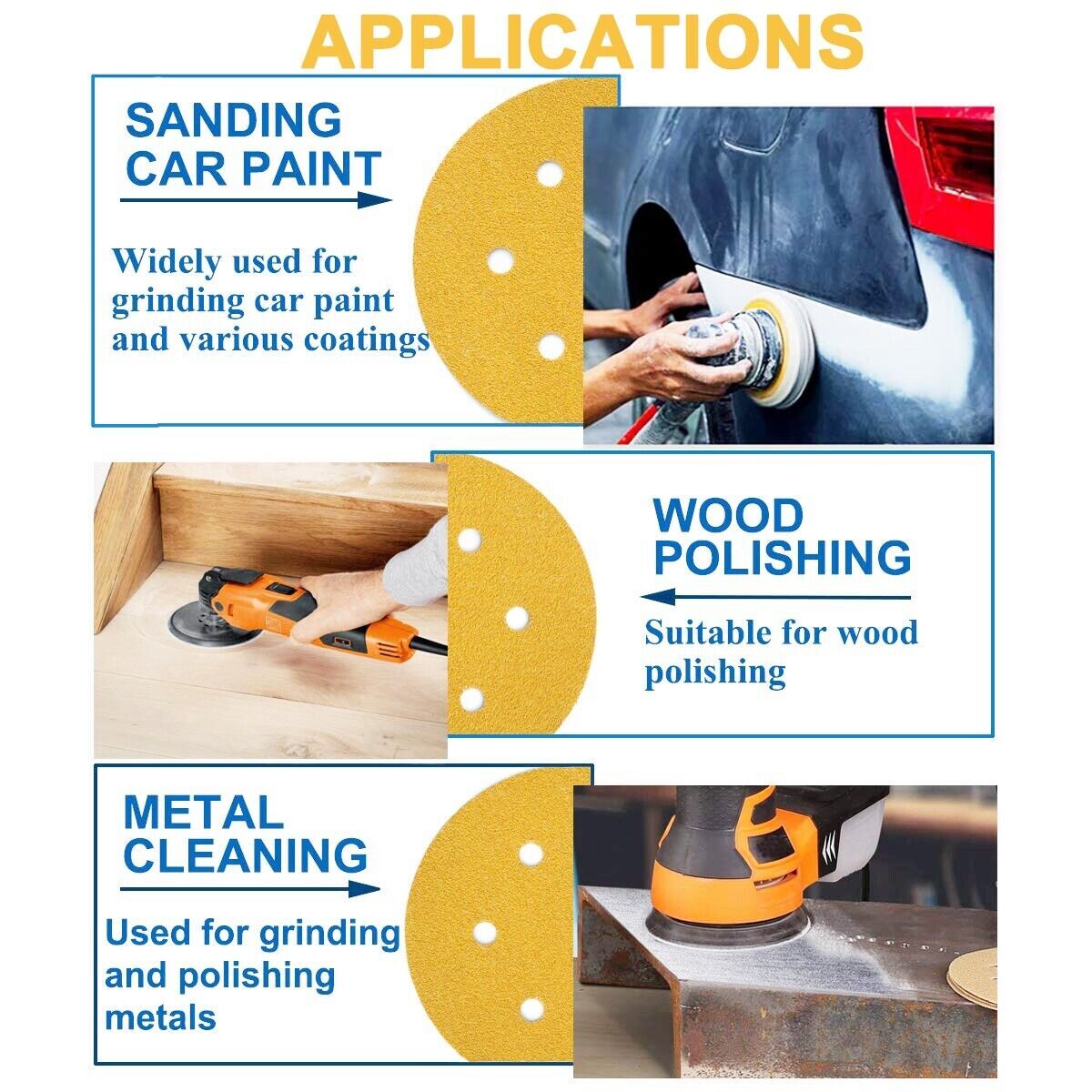 Premium 100PCS 6 in 6-Hole Gold Sanding Discs 120 Grit Hook Loop Sandpaper 150MM