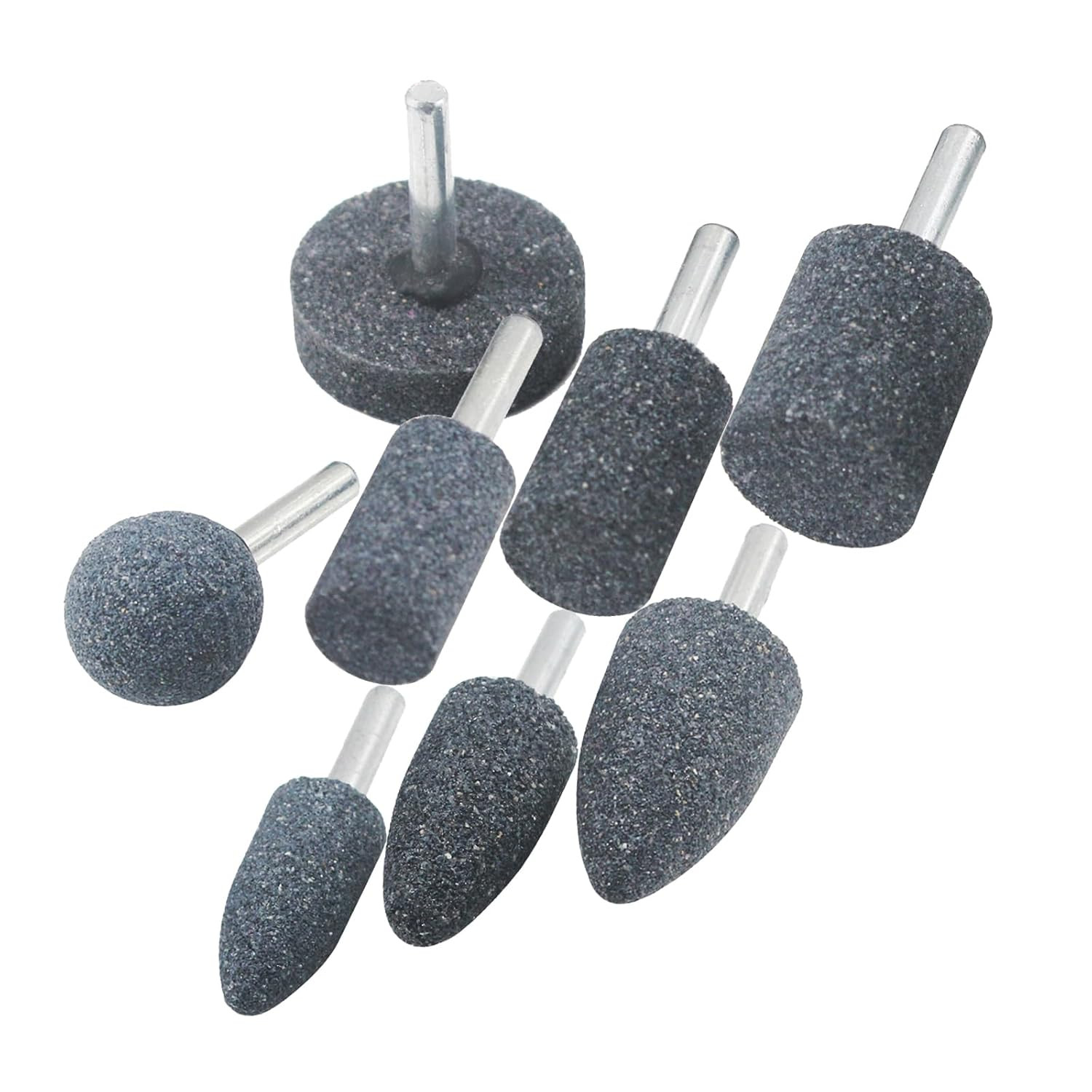 8 Pcs Assorted Drill Grinding Stones 1/4 Inch Shank Various Shape Aluminum Oxide