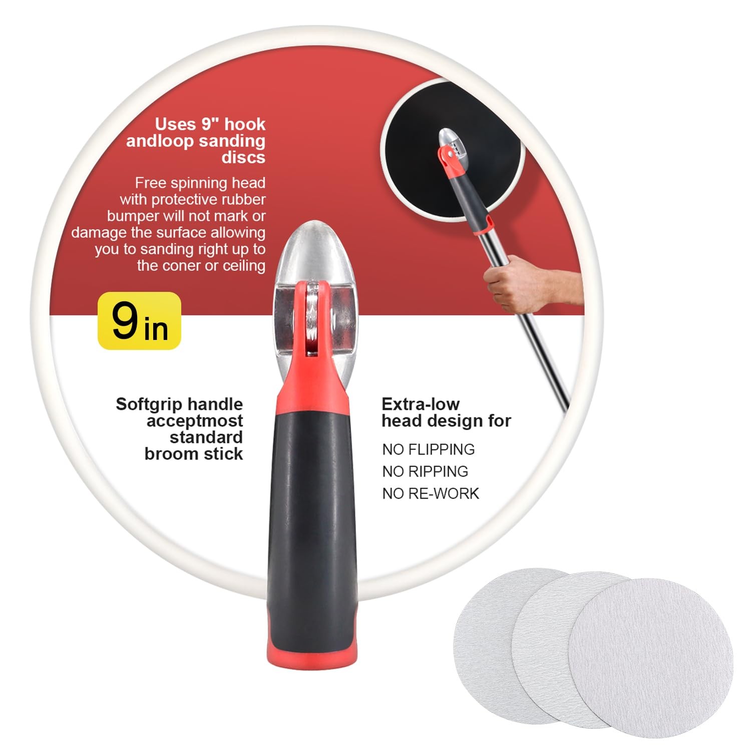 SCOTTCHEN Drywall Sander 9 Inch Radial Round Pole Sander for Dry Wall Include…