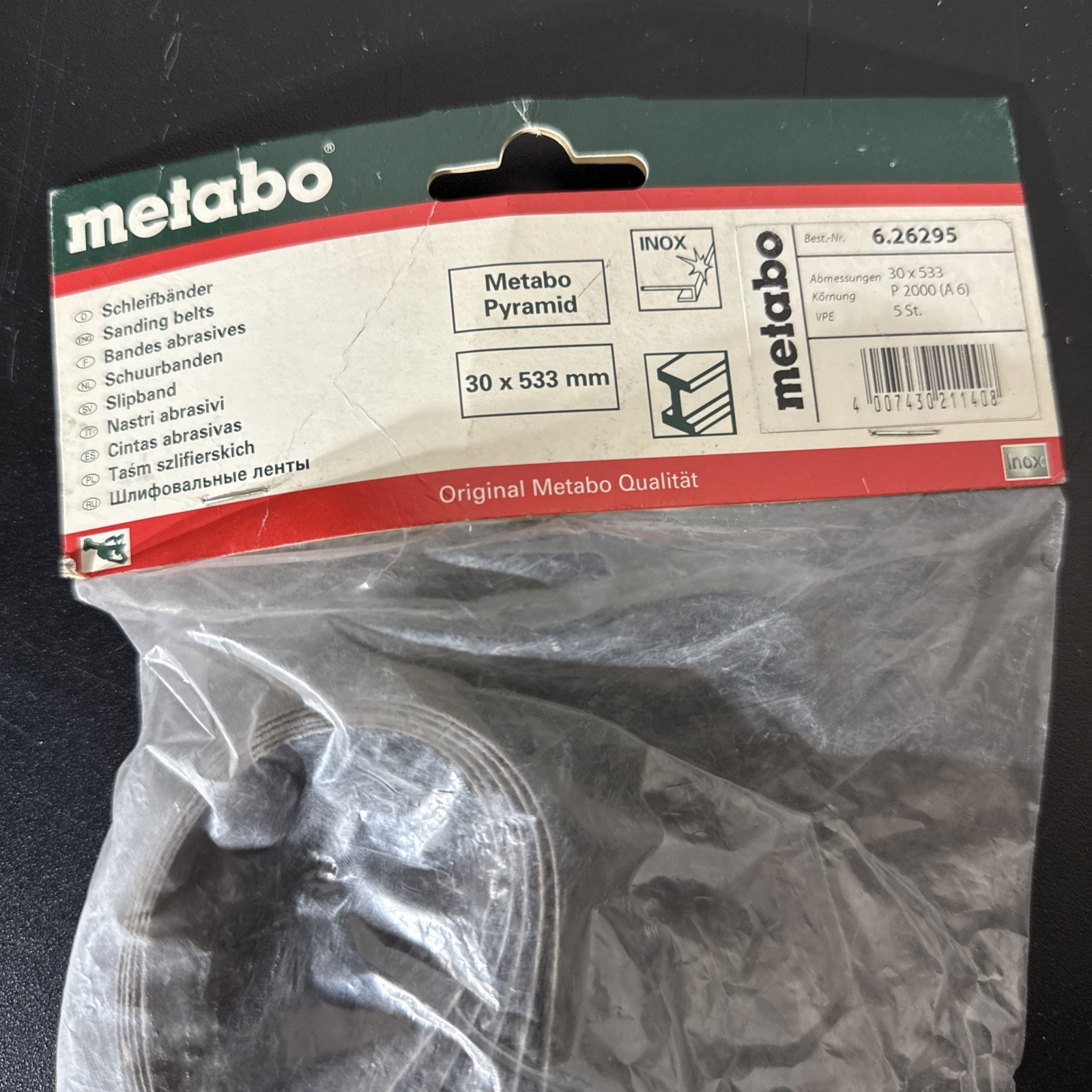 5 SANDING BELTS 30 X 533 MM, P2000/A6, PYR, RB (626295000)￼