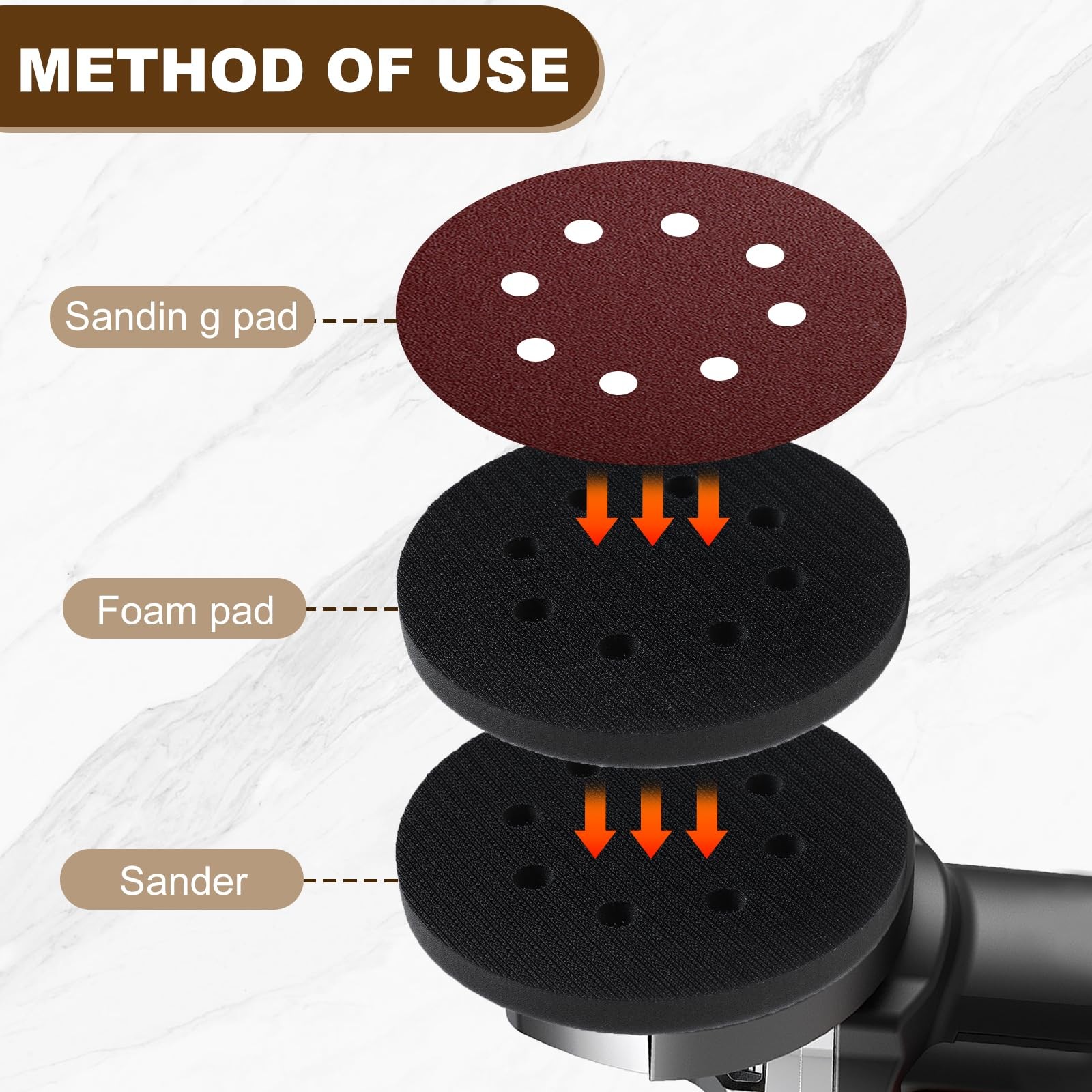 4 Pack 5 Inch 8 Holes Professional Orbital Sander Foam Pads Hook and Loop Sponge