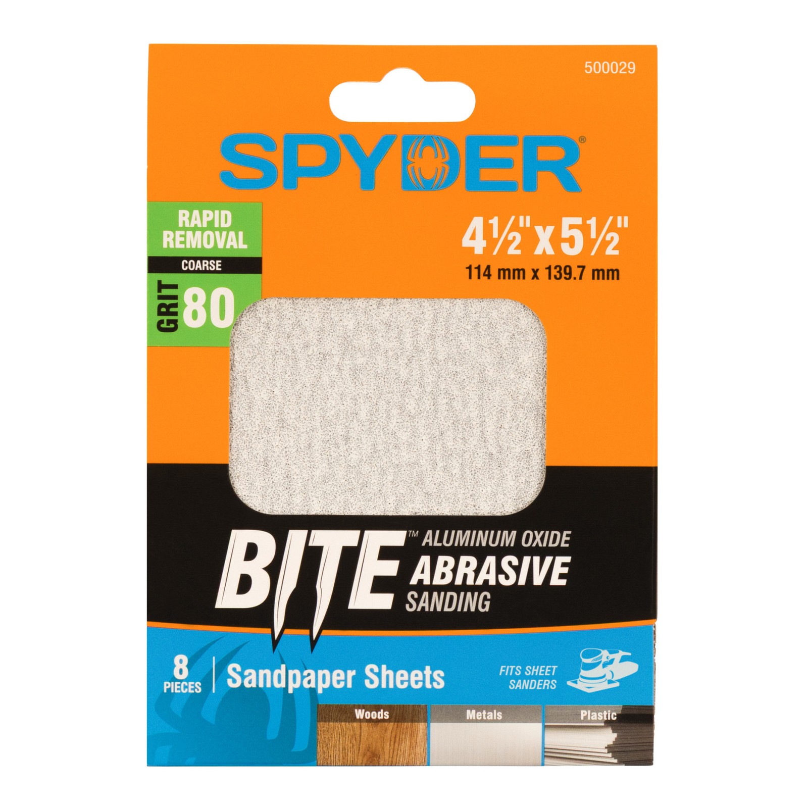 Spyder 4.5 in. x 5.5 in. 80 Grit Aluminum Oxide Sandpaper Sheets 8-Pack 500029