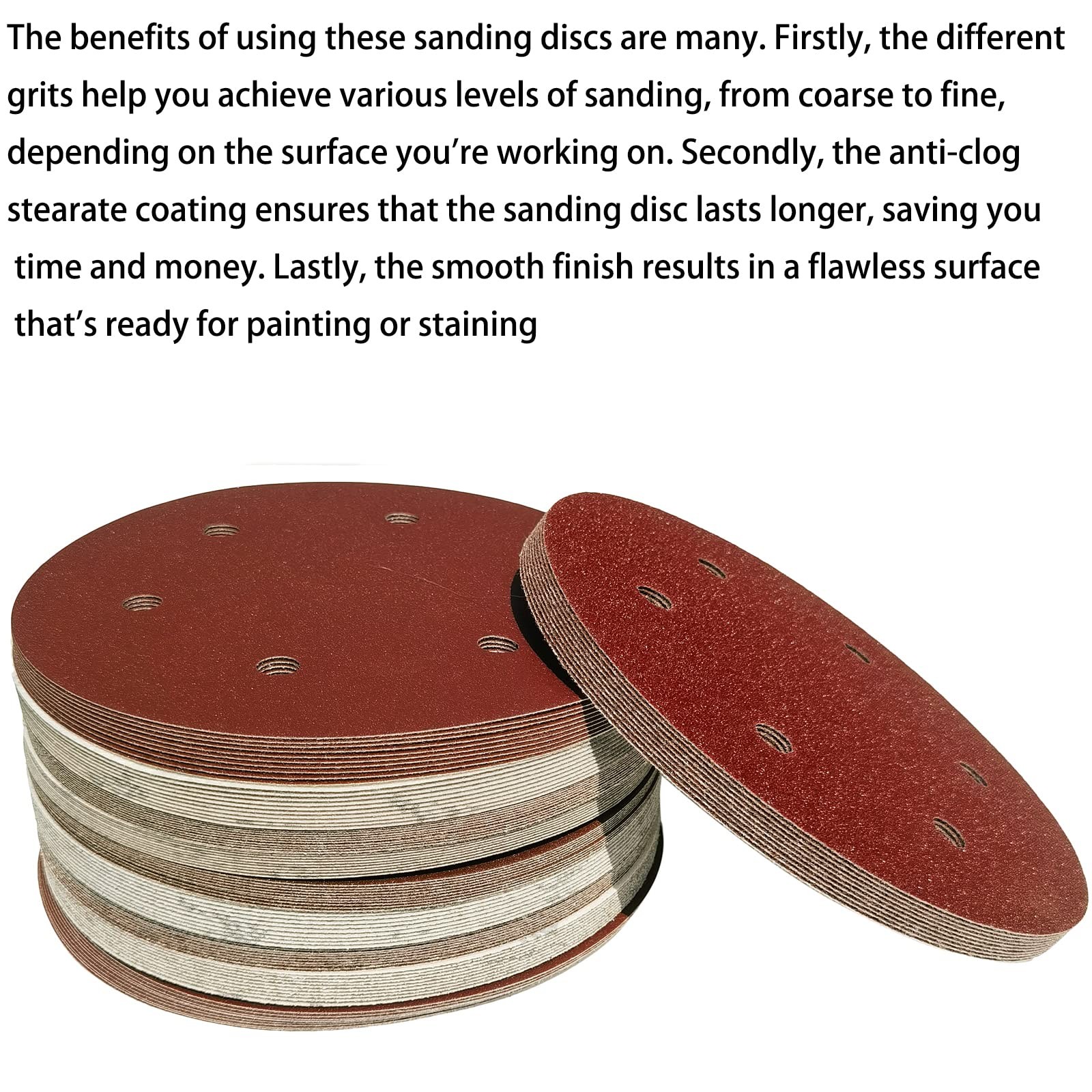 Tonmp 100 Pack 9-Inch 6-Hole Aluminum Oxide Hook-and-Loop Sanding Discs for 9