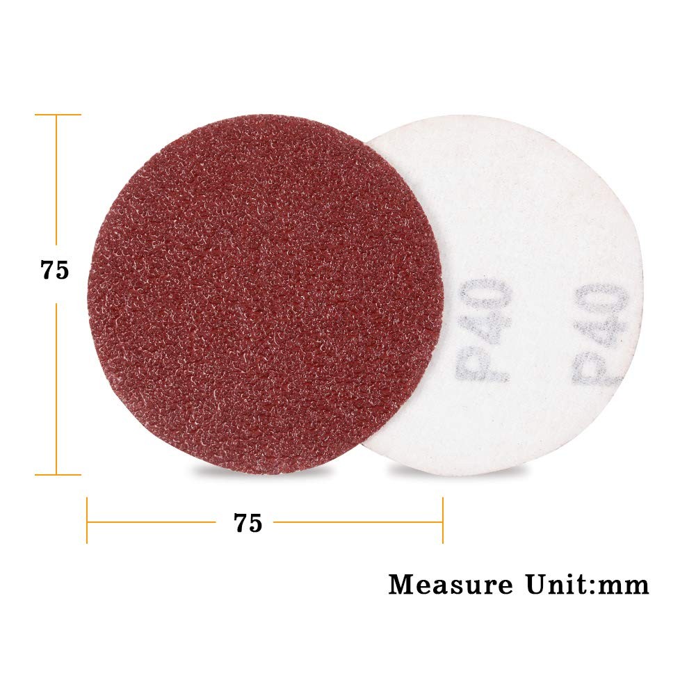 SPEEDWOX 100pcs Sanding Discs 3 Inch Sandpaper 40 Grit Hook and 3 Inch, Red