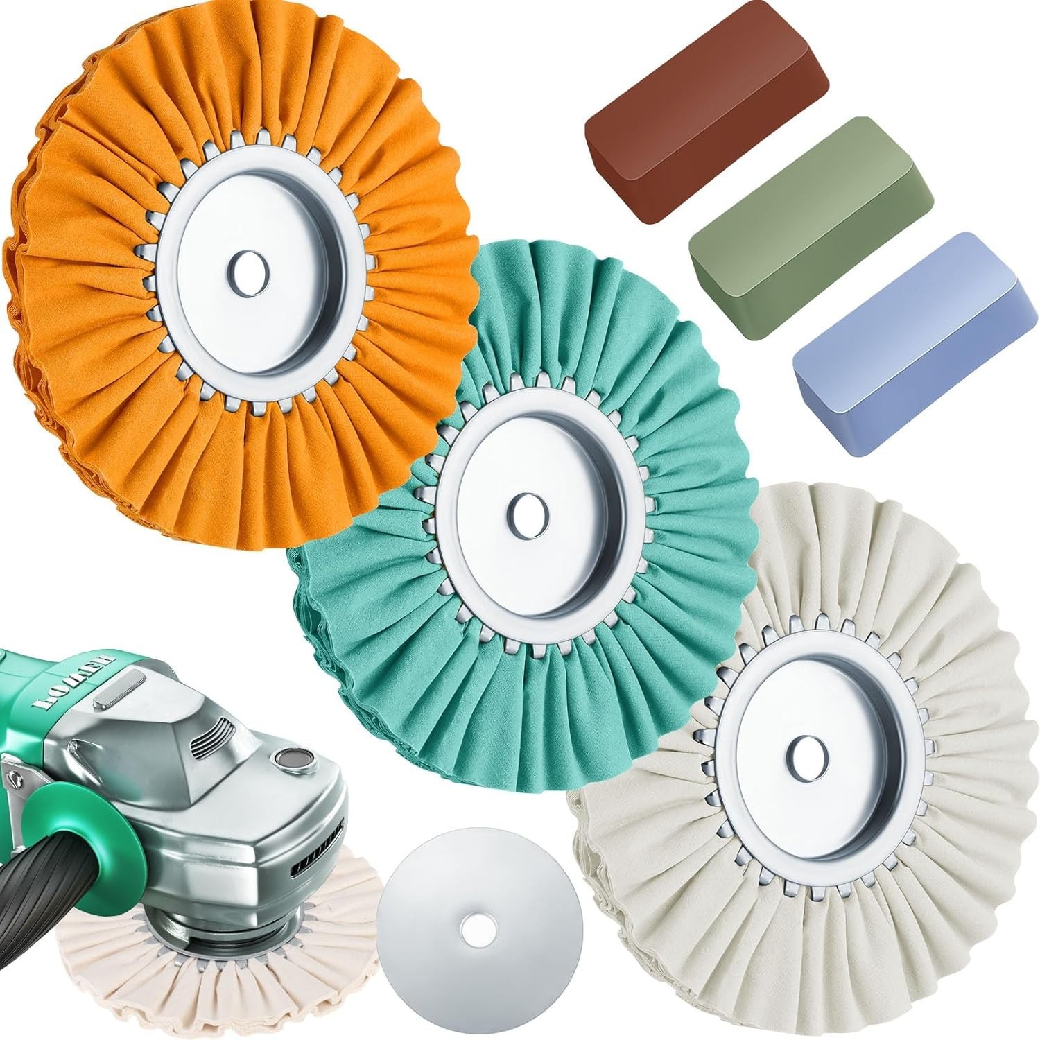 8 Inch Airway Buffing Wheels Kit – Polishing Compound for Angle Grinder