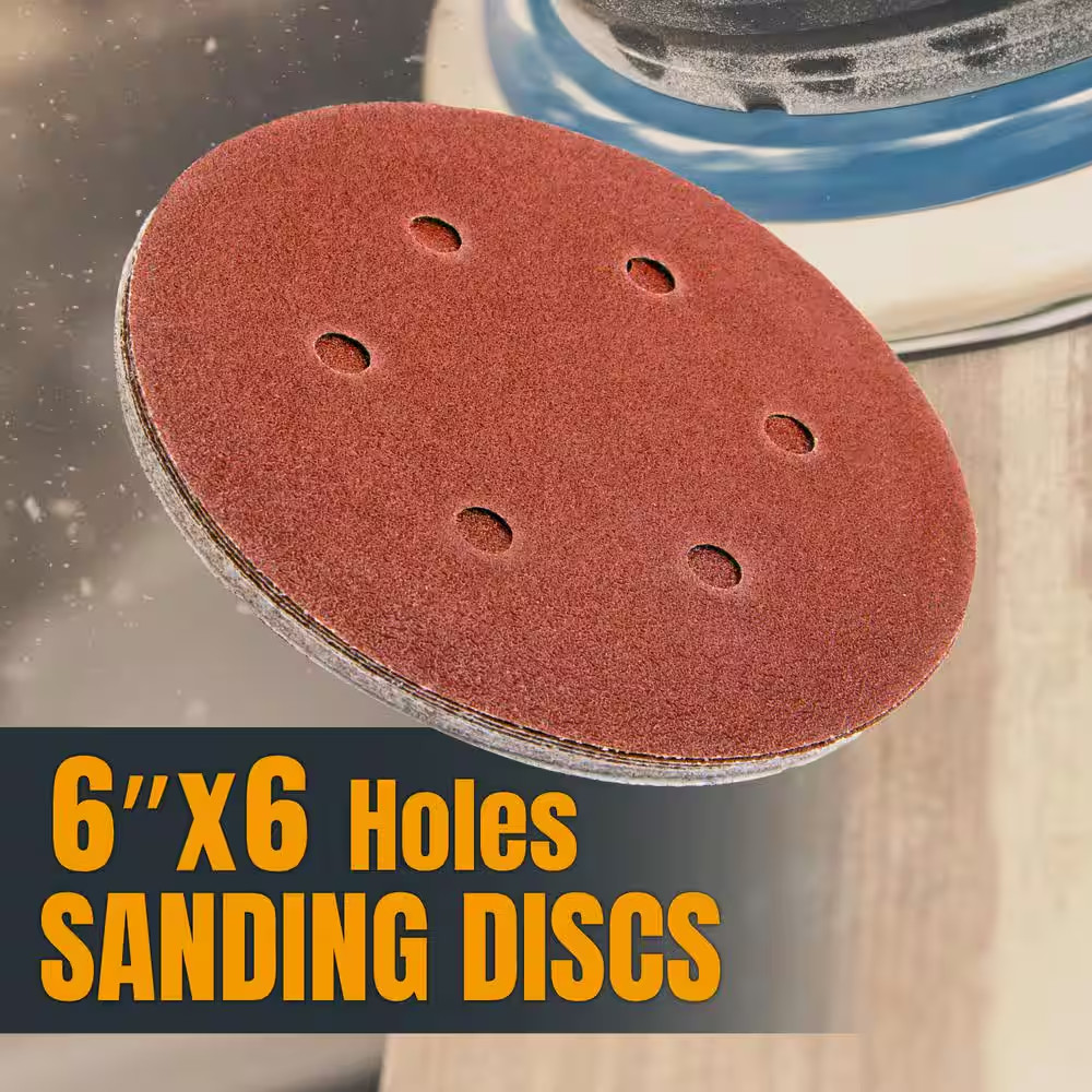 6 In. 40-Grit Aluminum Oxide Hook and Loop 6 Hole Disc (25-Pack)