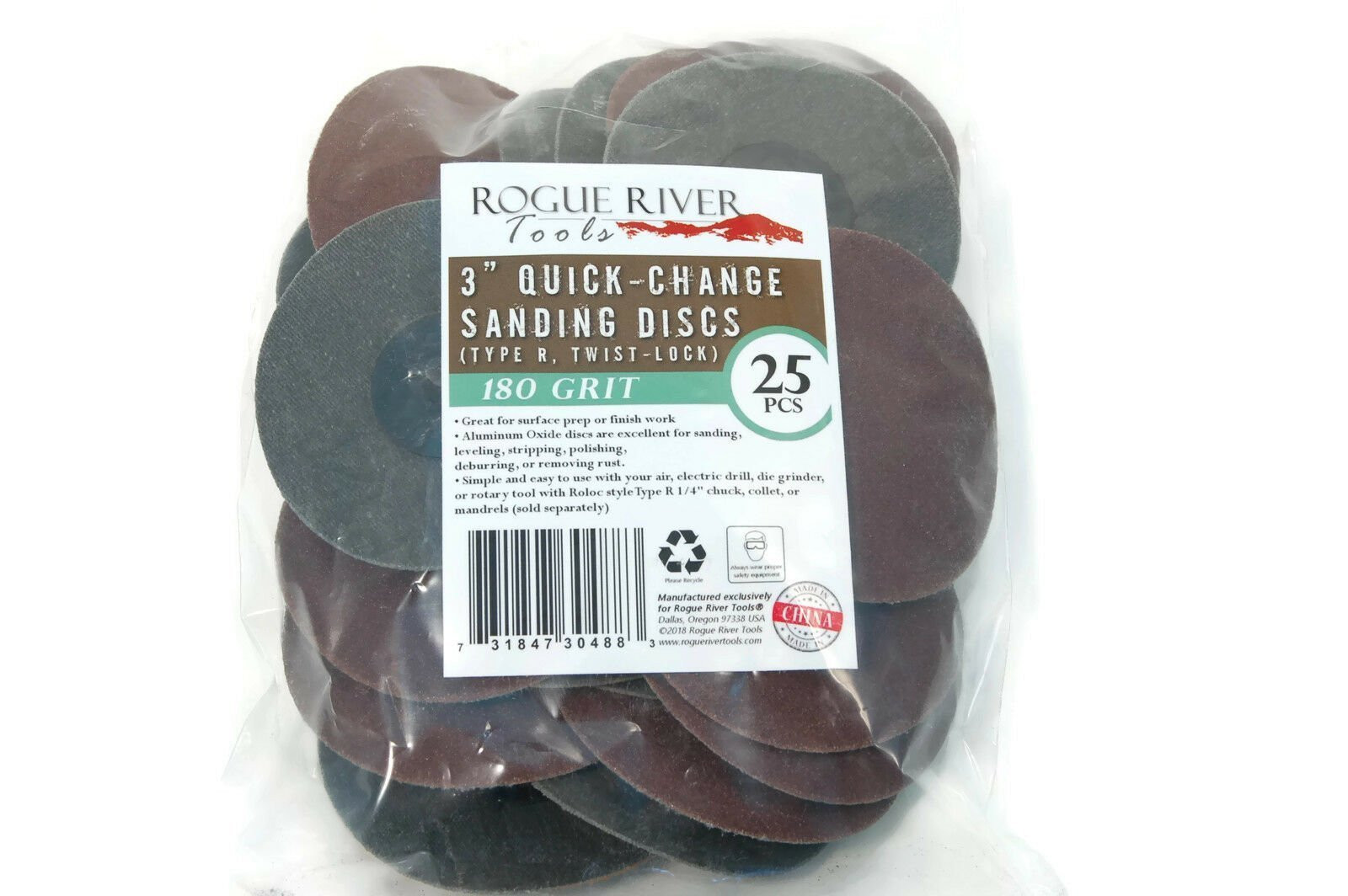 (25pc) Rogue River Tools 3″ Quick-Change Sanding Discs (Type – R) (180 Grit)