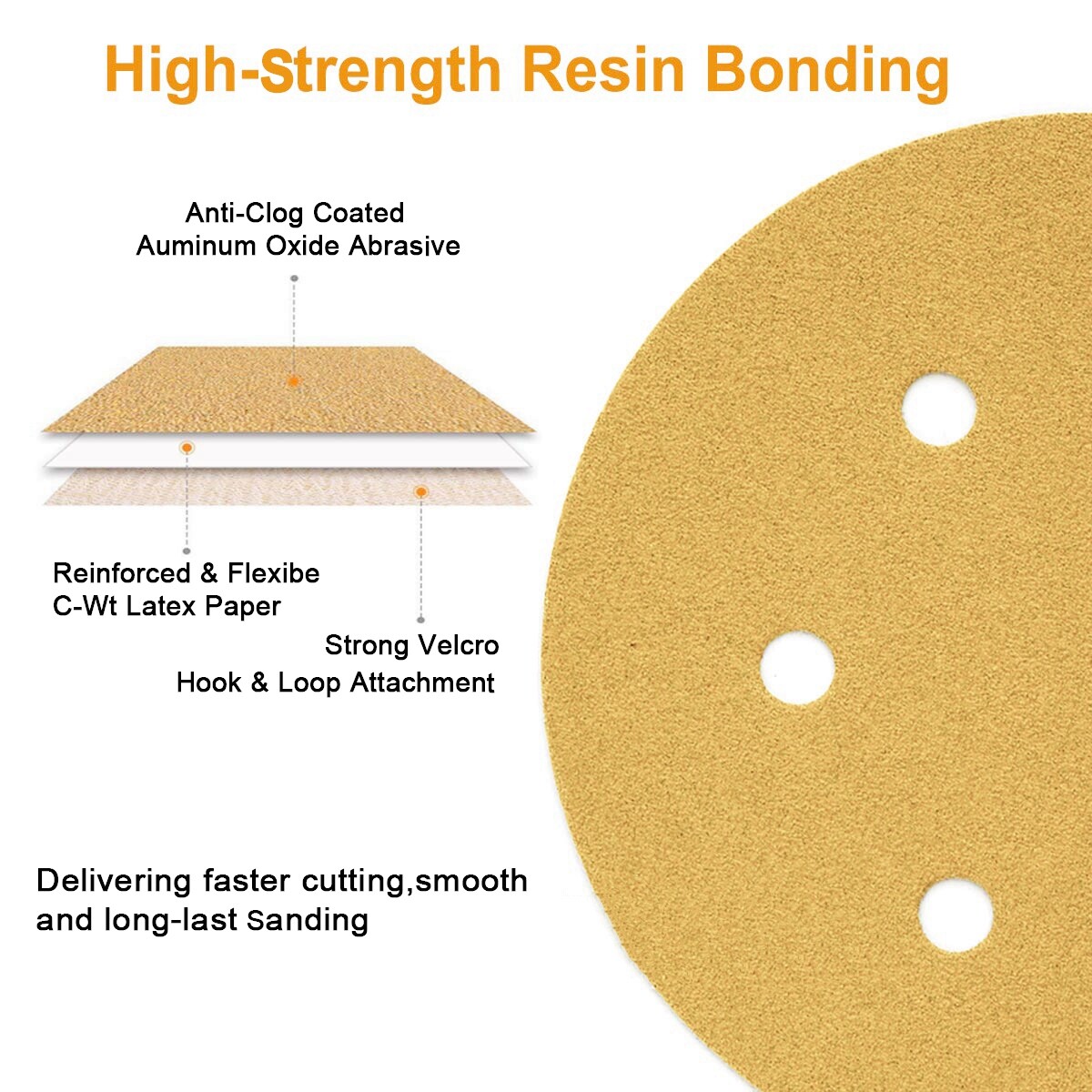 50PCS 6 in Hook and Loop Sanding Discs 6-Hole 80 Grit Gold Orbital Sander Paper