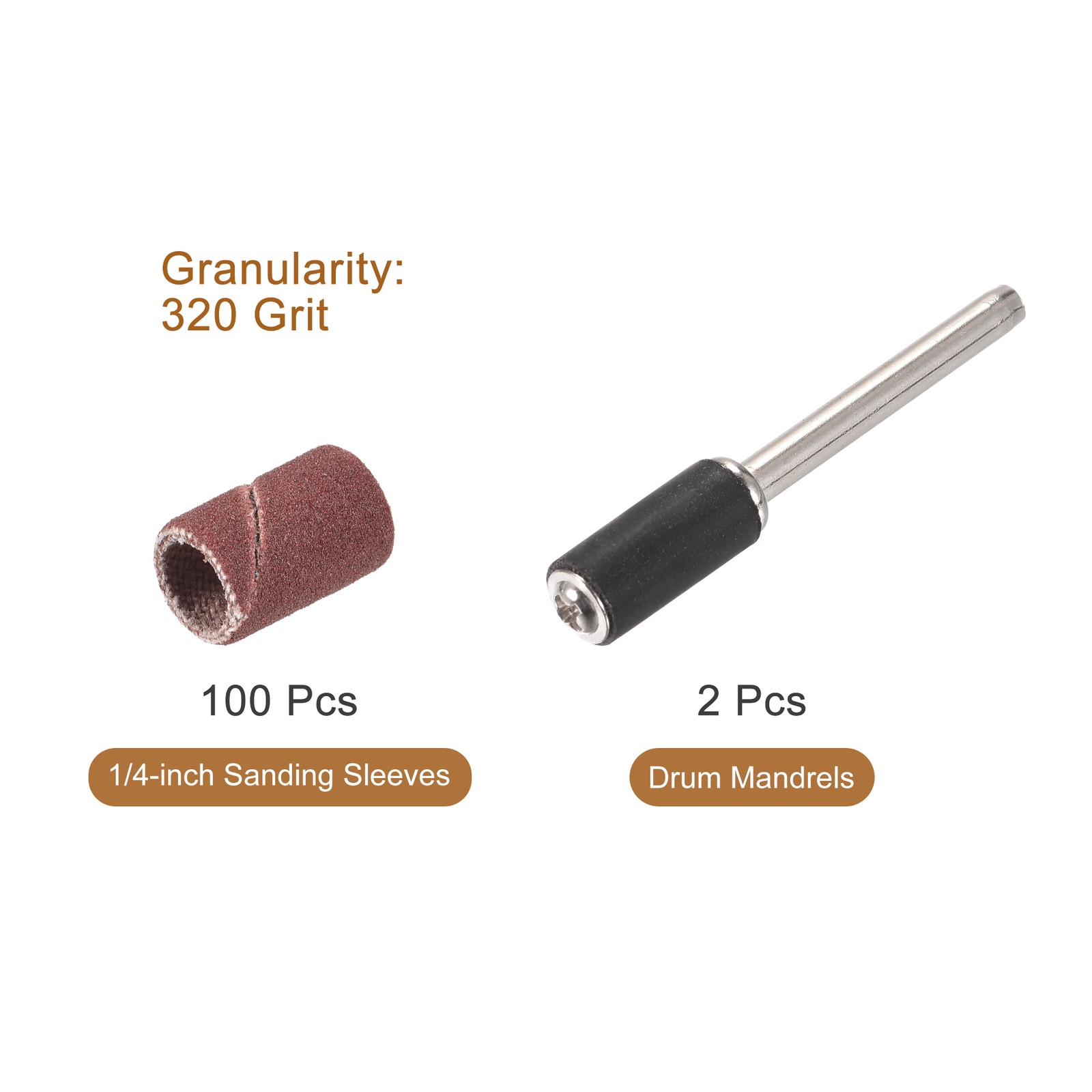 100Pcs 1/4 Inch Sanding Sleeves Set 320 Grit with 2Pcs 1/8 Inch Mandrels