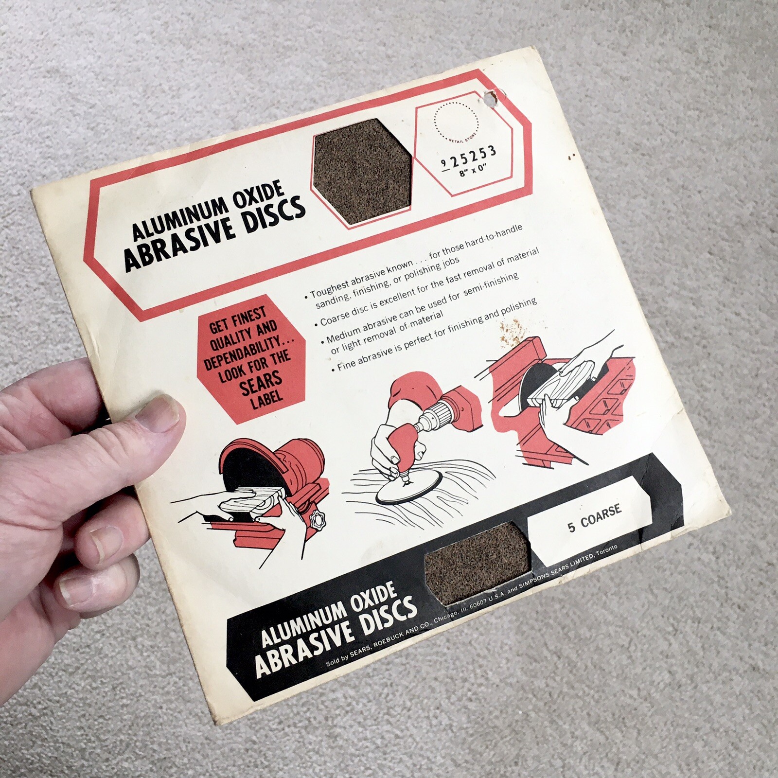 Vintage SEARS CRAFTSMAN Aluminum Oxide Abrasive Discs 8” NOS – 5 Coarse Discs