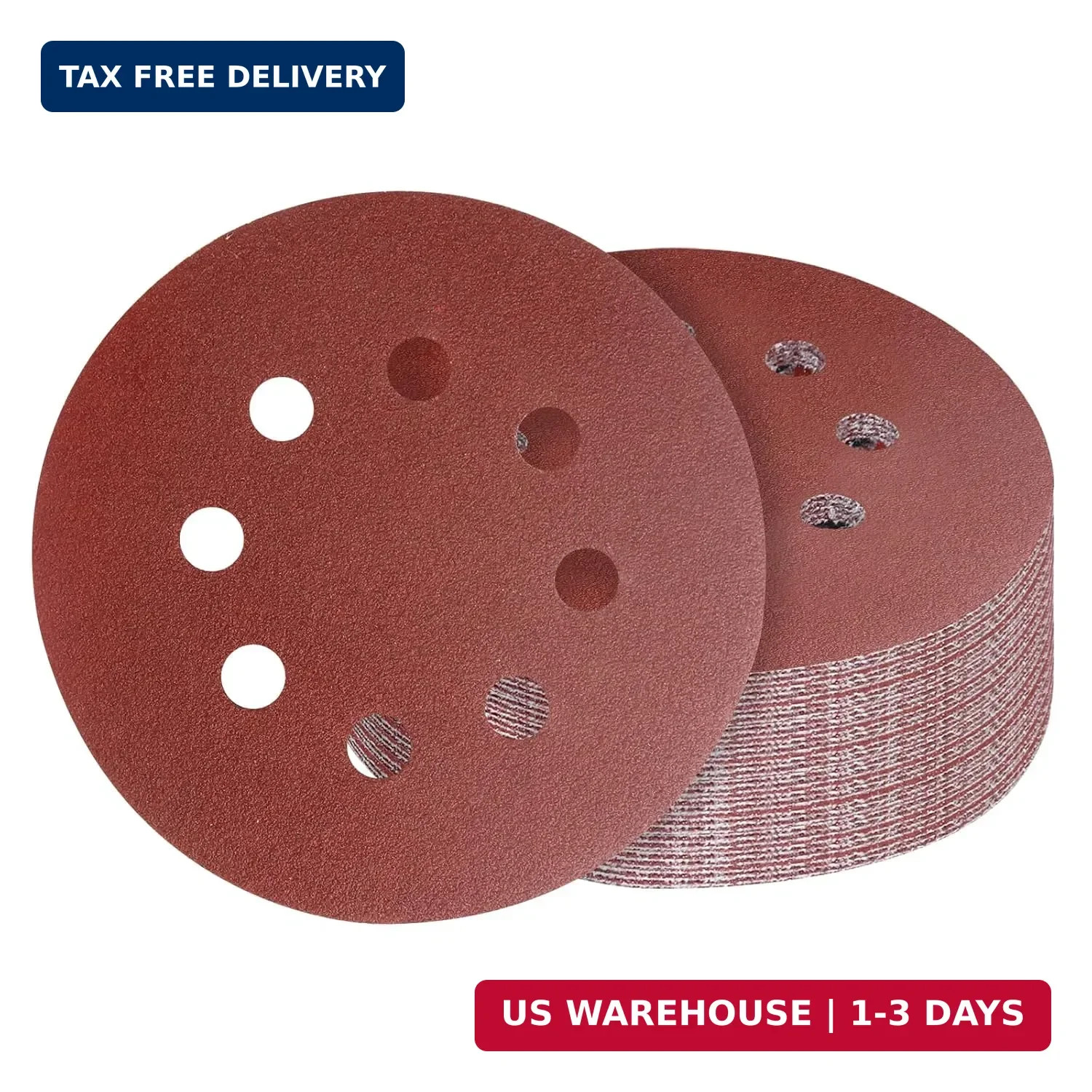 5 Inch 8 Hole Sanding Discs Hook and Loop, 20 PCS 80 Grit Round Sand Paper Disc