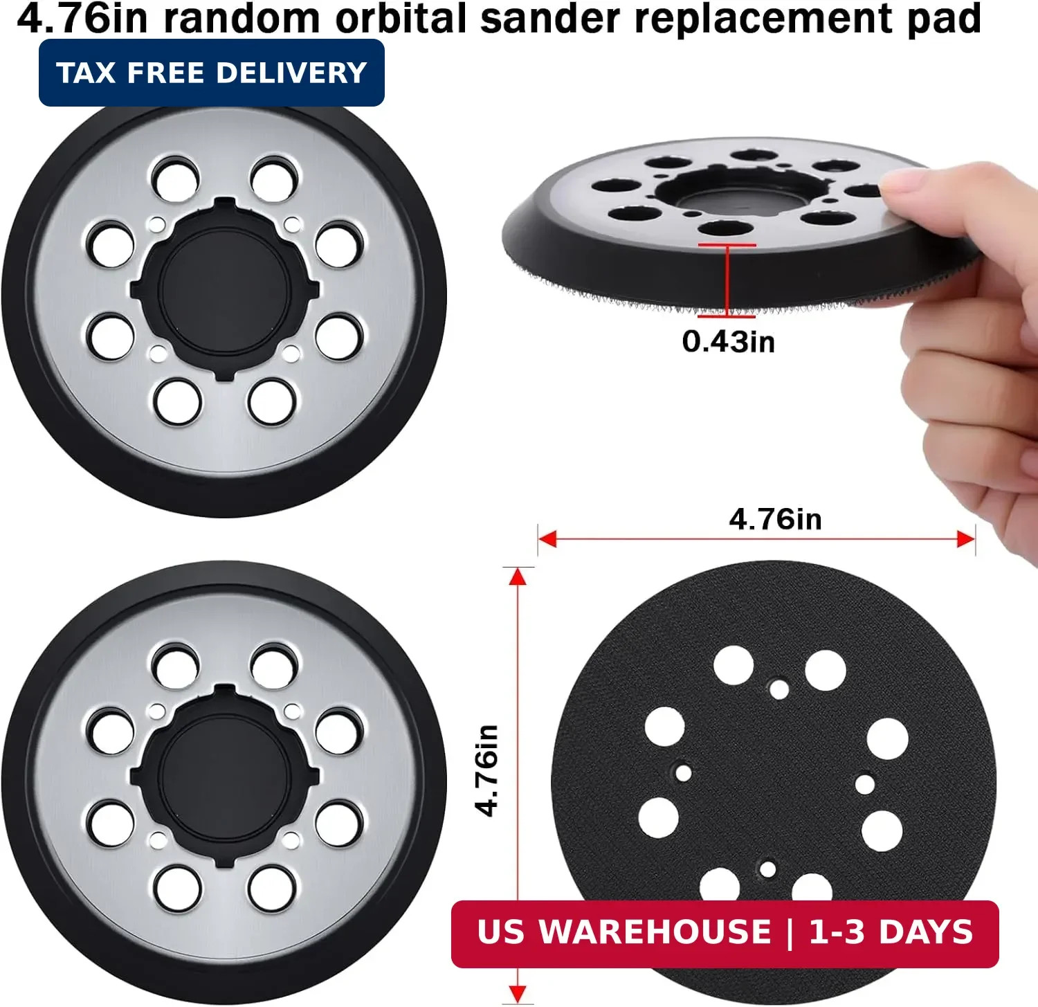 2 Pack Sander Replacement Pad for Dewalt, 5-Inch 8 Holes Hook and Loop Aluminum
