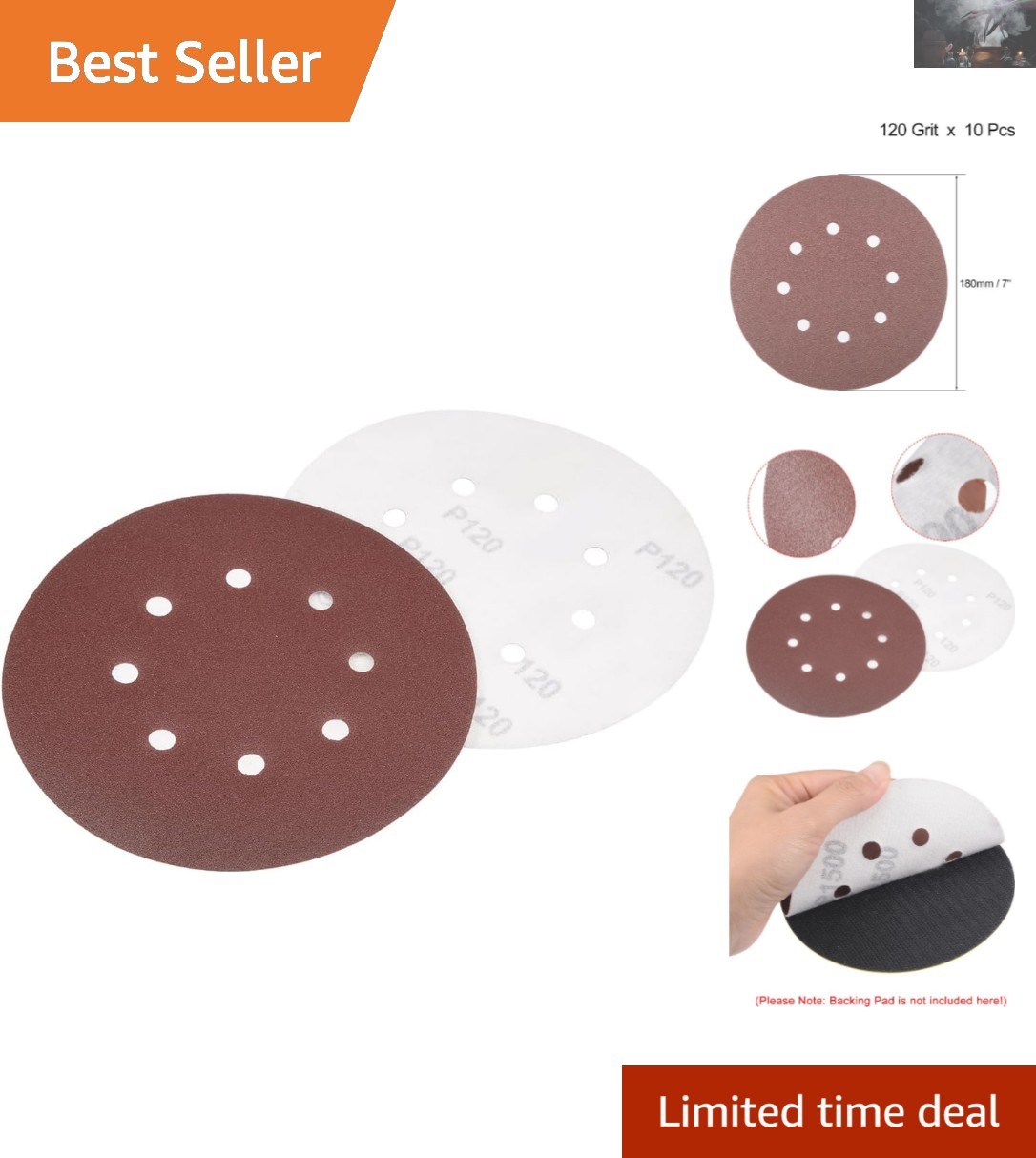 Versatile 10 Pack of 7 Inch 120 Grit Sanding Discs with Dust Extraction Holes