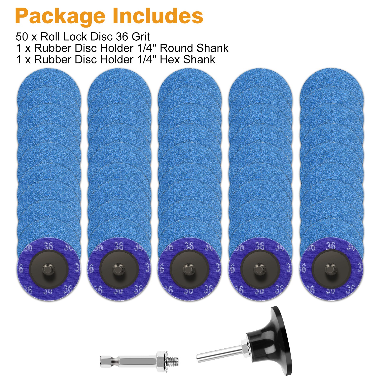 52Pcs 2″ 36 Grit Zirconia Roll Lock Sanding Discs Set 1/4″ Shank for Die Grinder