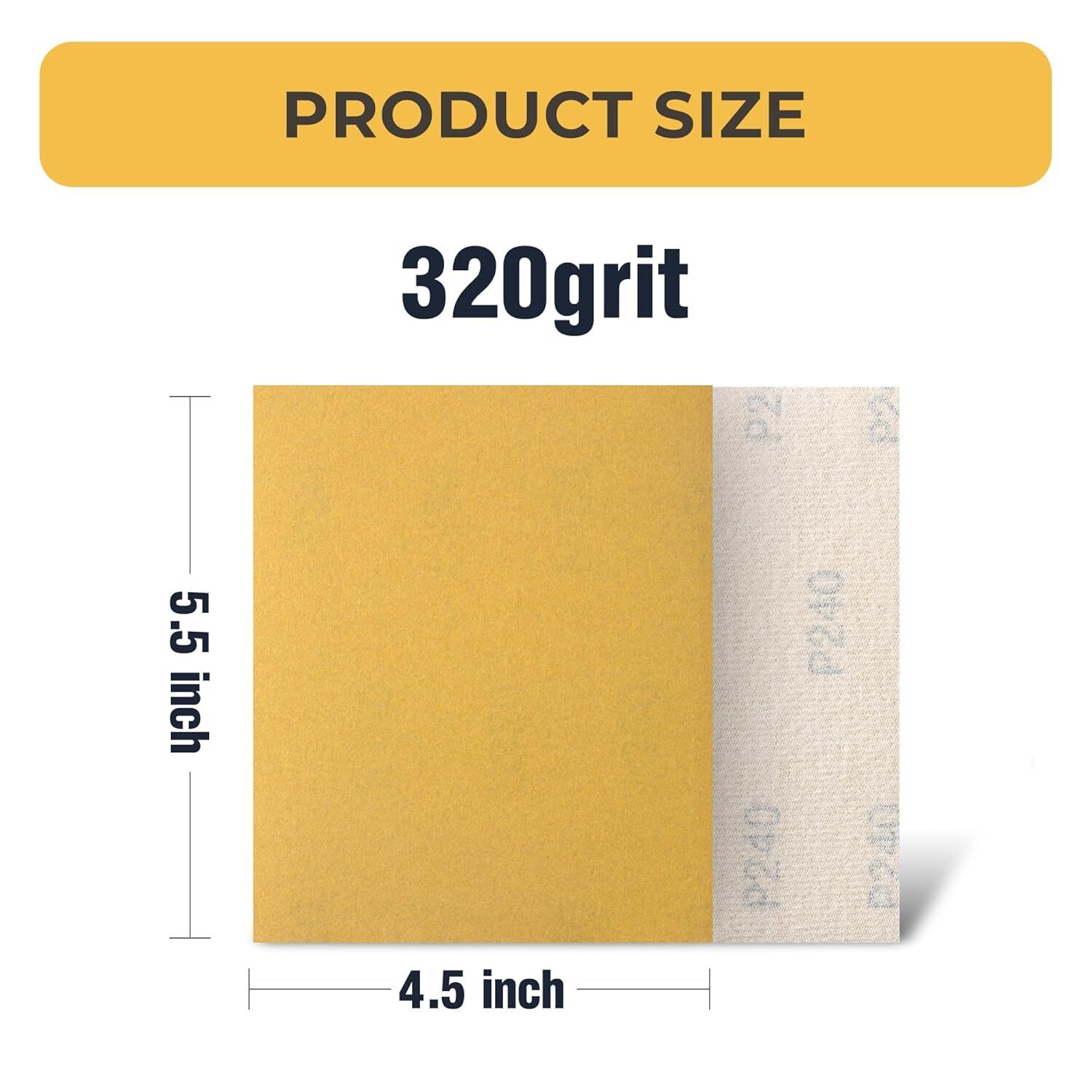 100PCS 4.5X5.5In(115X140mm)320Grit Gold Sanding paper Sheets For Car&Wood&Metal