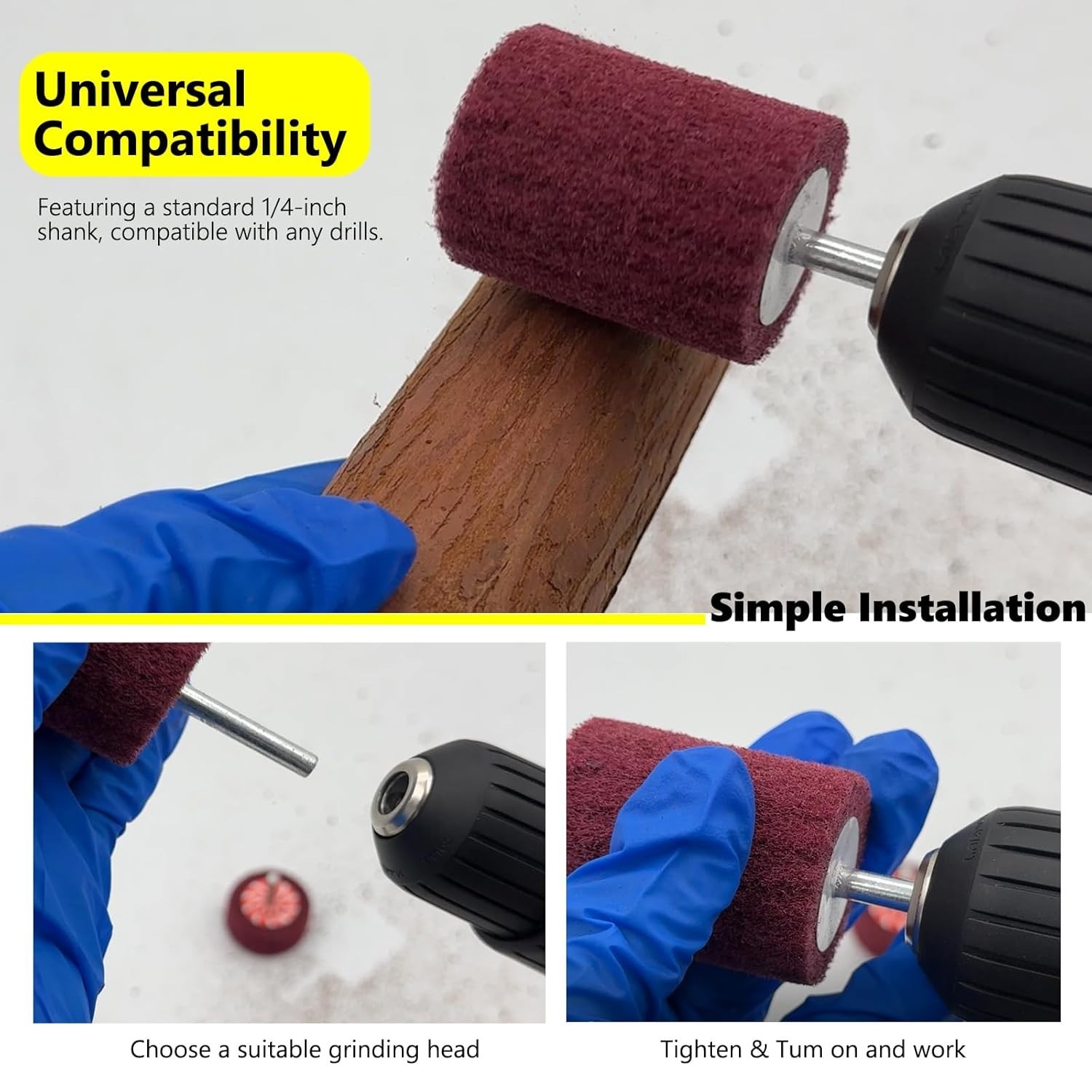 7-Pcs Mixed Set Non Woven Abrasive Buffing Wheels,1/4″ Shank Drill for Polishing