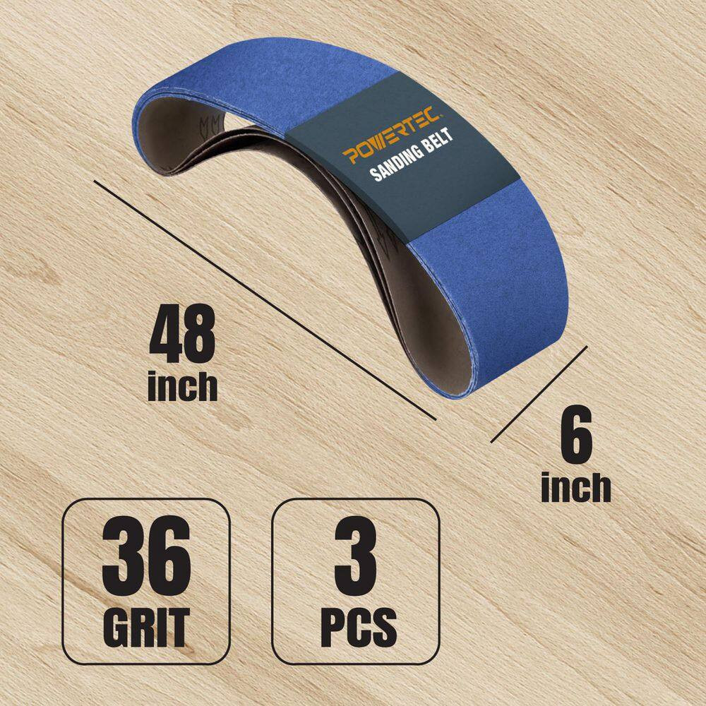 6 X 48 In. Zirconia Sanding Belts Assortment, 3-Each of 36/60/120 Grits for Benc
