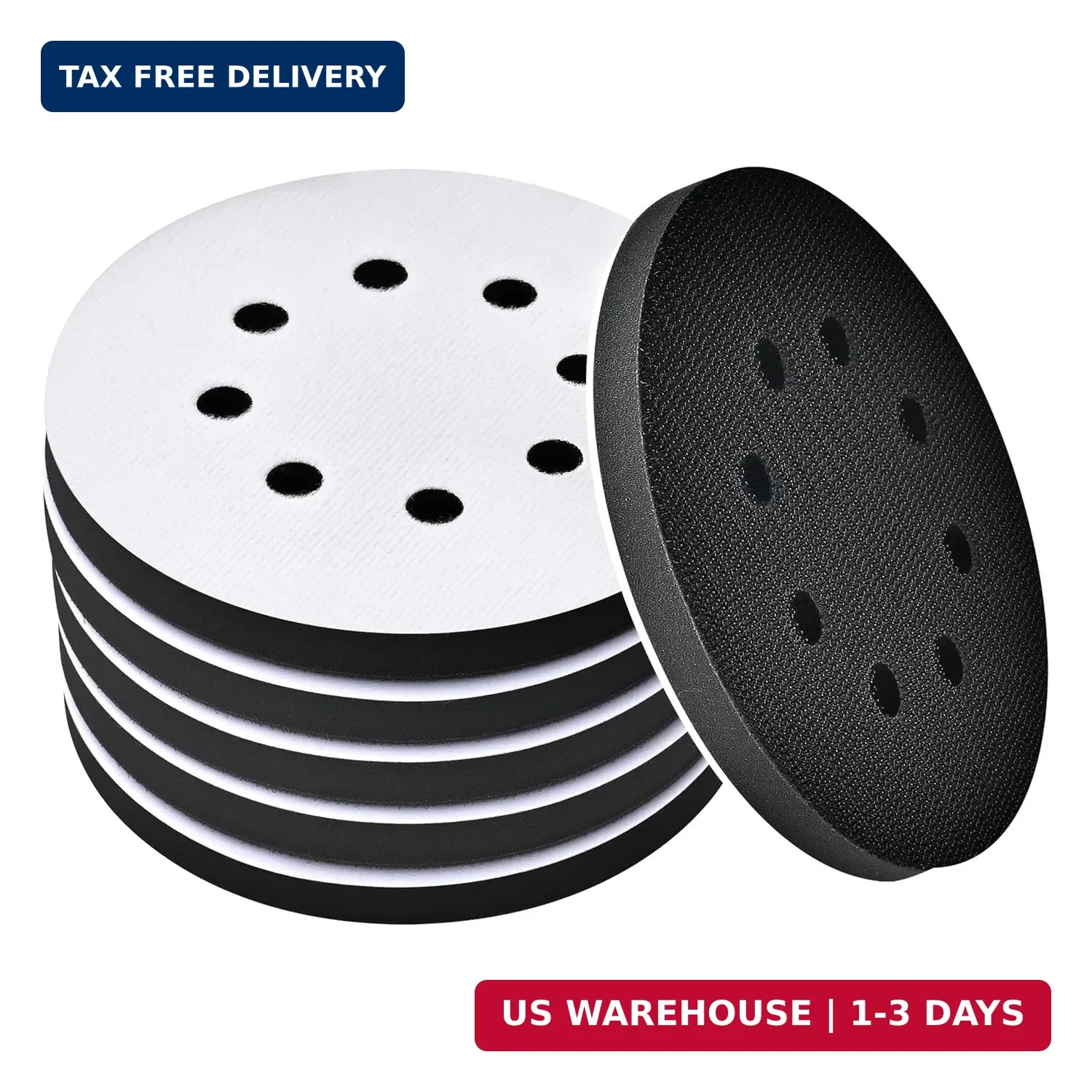 6 Pack 5 Inch 8 Hole Foam Sanding Pads, Soft Density Interface Pad, Hook and Loo