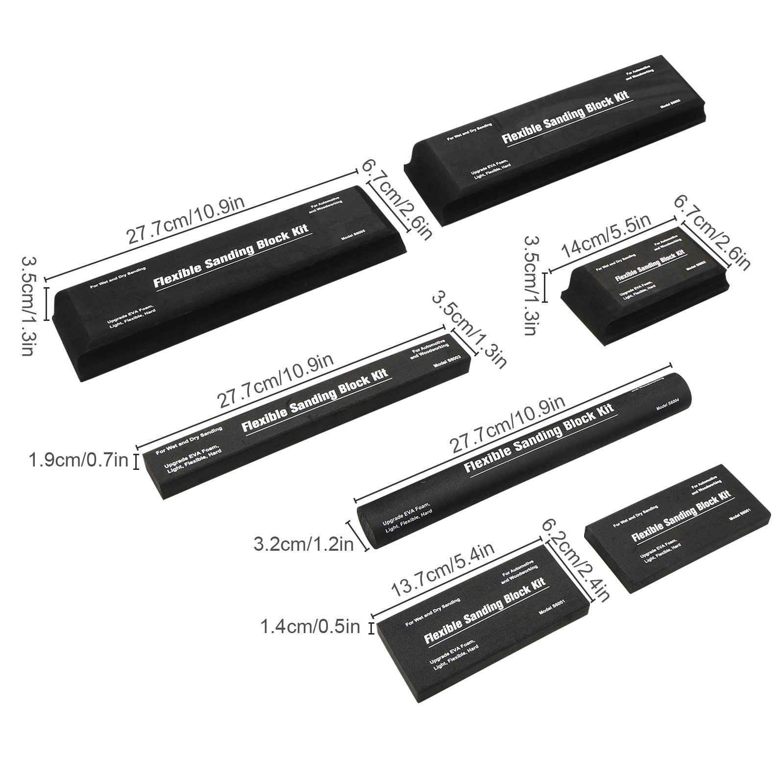 7Pcs Sanding Block Kit Flexible EVA Foam Wet or Dry for Automotive or Woodwork
