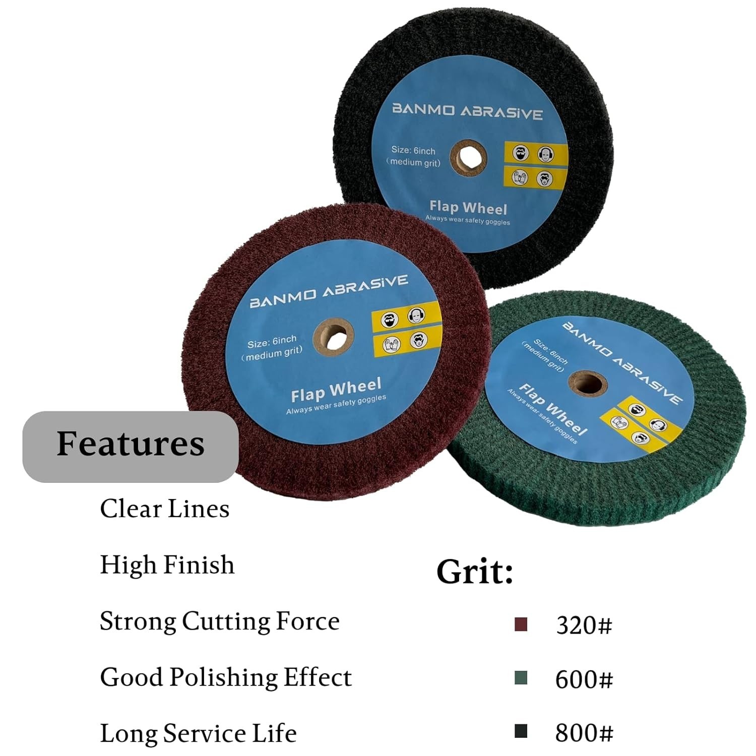 3 PCS 6″ Bench Grinder Polishing Wheels 320/600/800 Grit,0.5″Thickness 0.5″Arbor