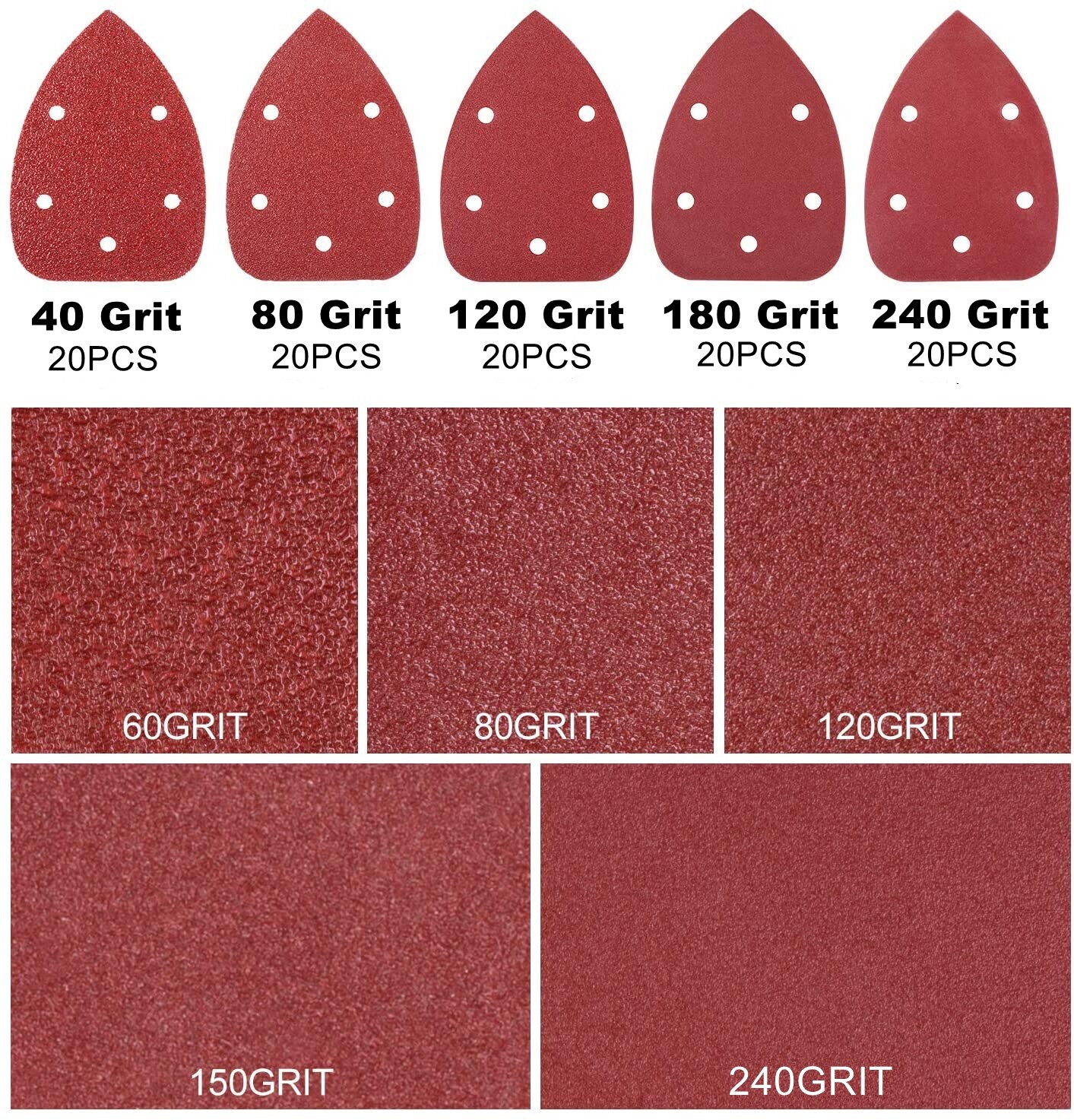 100pcs Mouse Detail Sander Sandpaper 40 80 120 180 240 Grit Sanding Pads Sheets