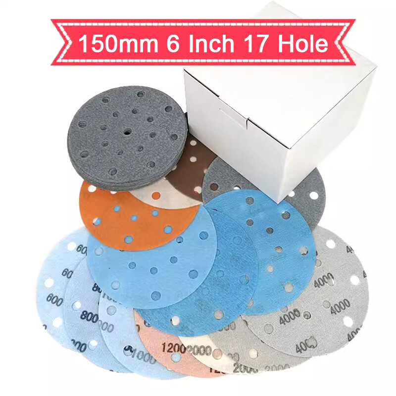 6″ 150mm 17Hole Wet&Dry Sanding Disc 600-5000Grit Sandpaper Film Hook&Loop Pads