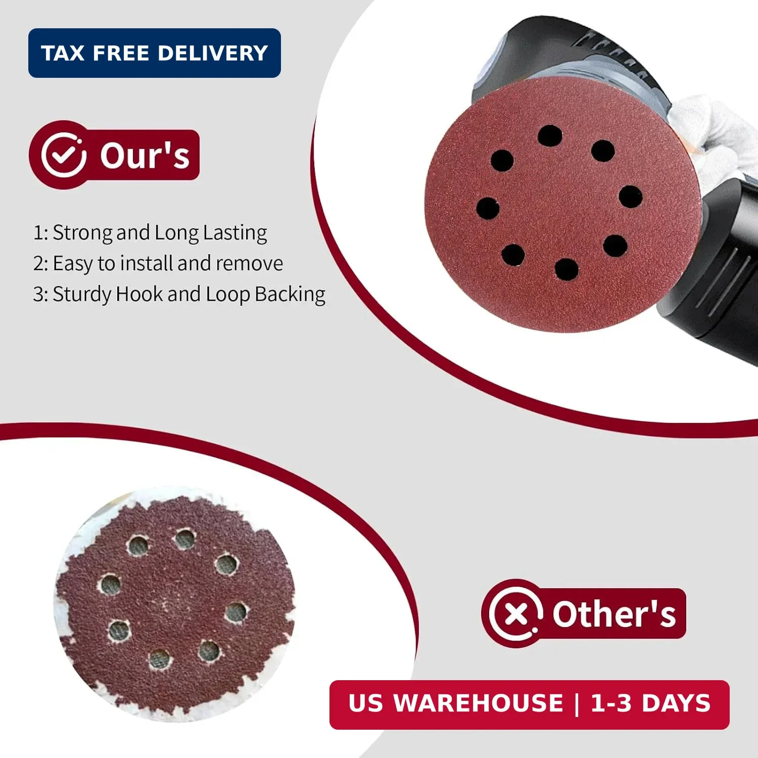 5 Inch 8 Hole Sanding Discs Hook and Loop, 20 PCS 80 Grit Round Sand Paper Disc