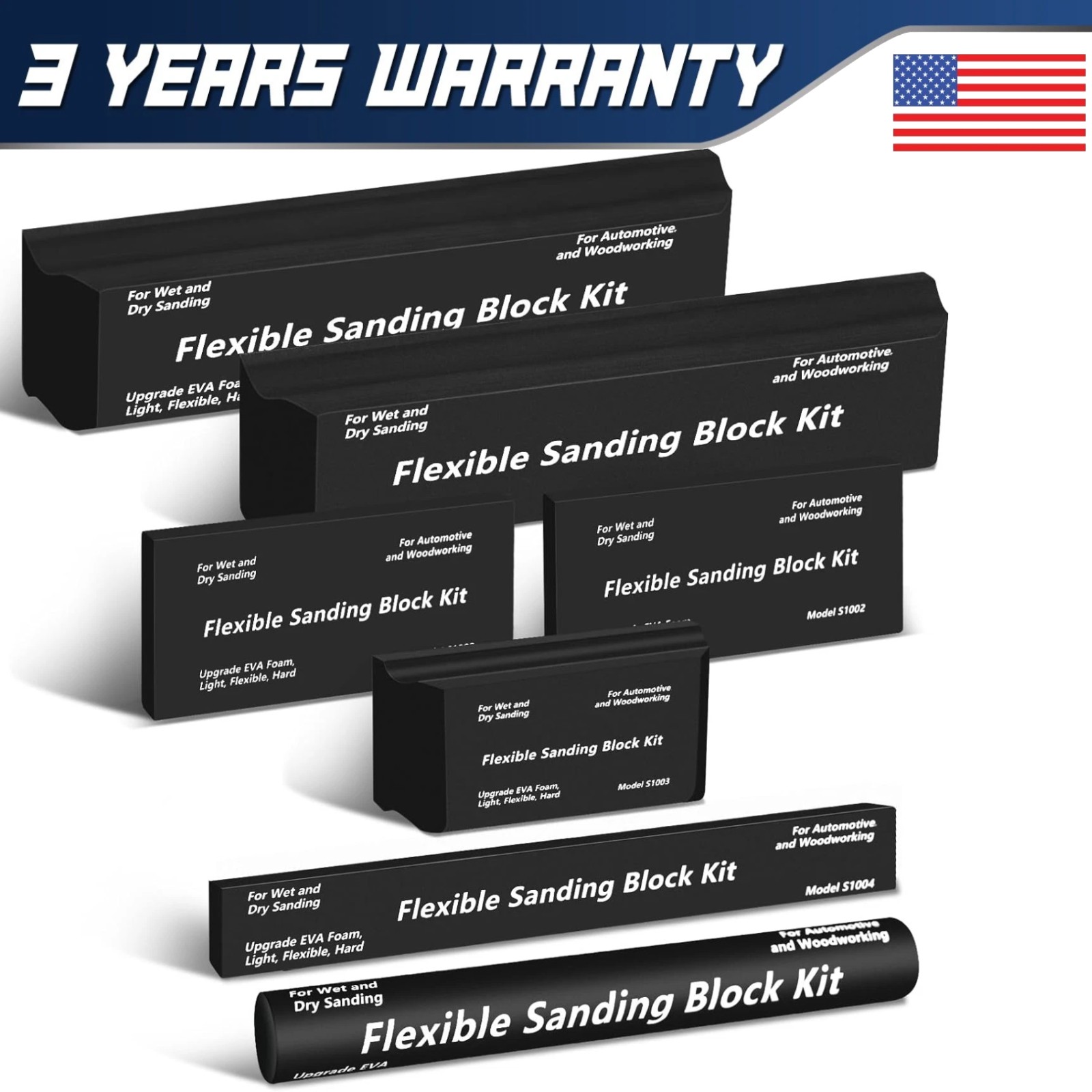 7Pack Sanding Block Kit Flexible EVA Foam Wet or Dry for Automotive or Woodwork