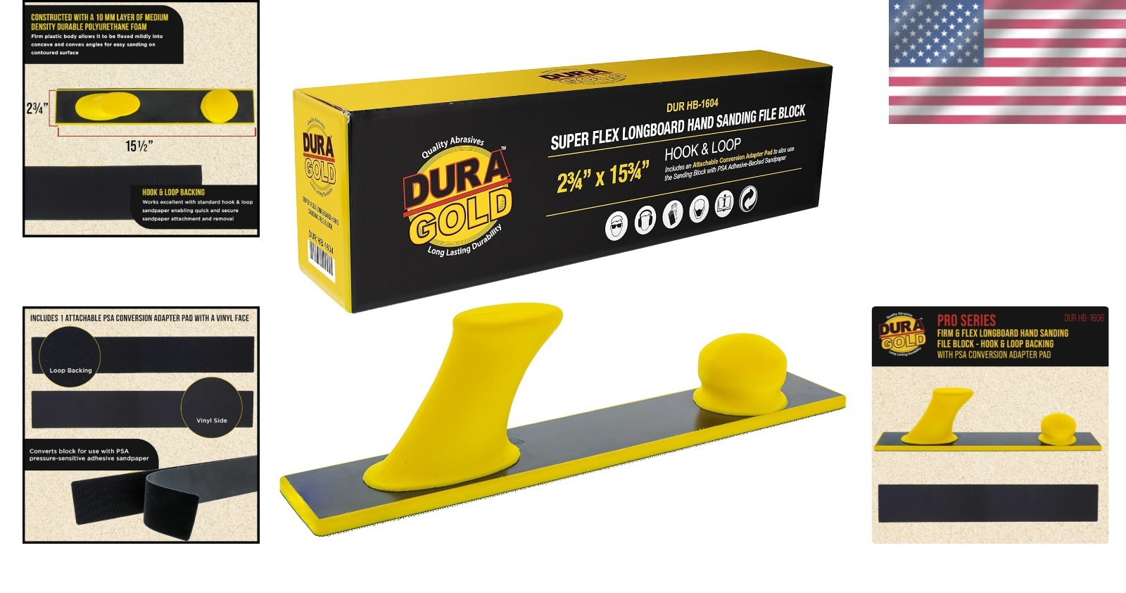 15-1/2″ Pro Flex Longboard Sanding Block with PSA Adapter & Quick Attach Backing