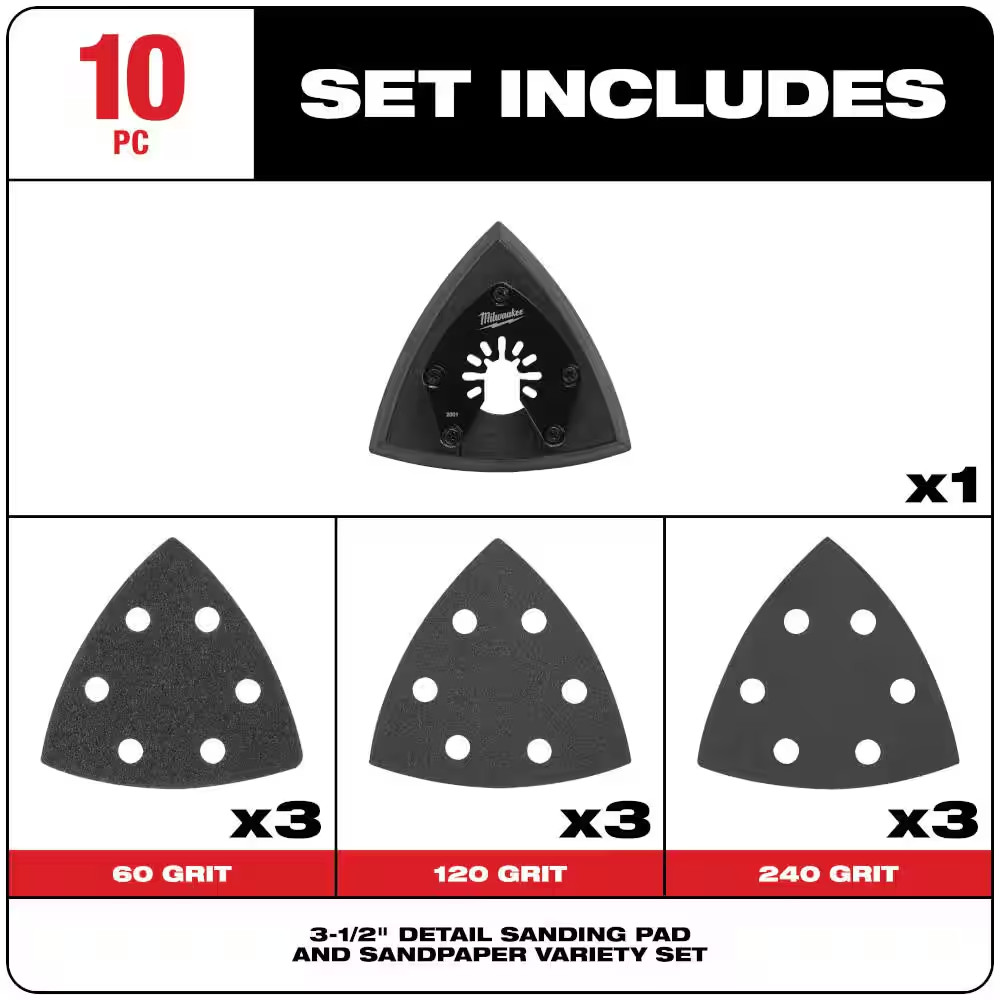 3-1/2 In. Sandpaper Oscillating Sanding Accessories Kit (10-Piece)