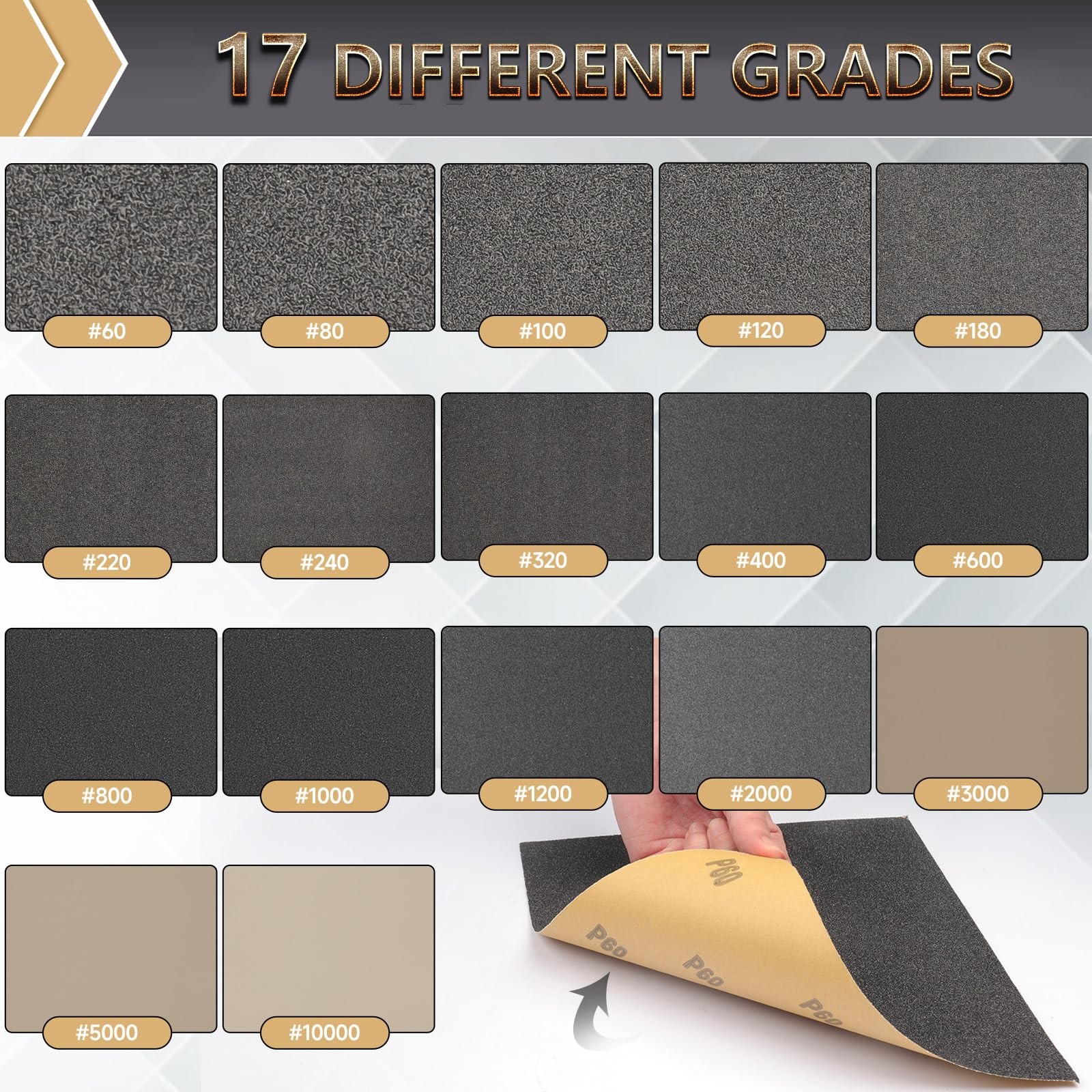 12-Sheet 9 x 11 Inch Wet Dry Fine Sandpaper Assortment, 400/600/800/1000/2000
