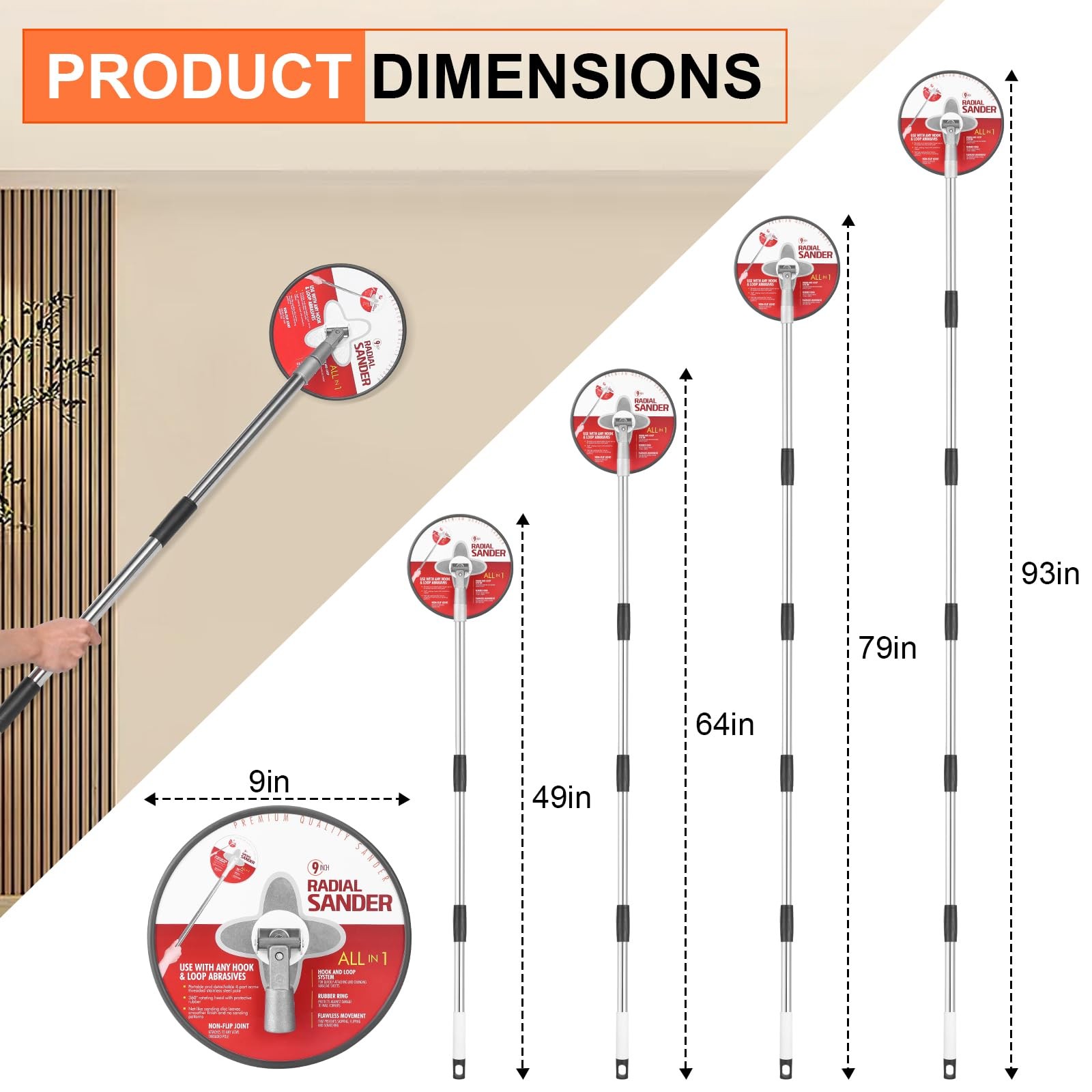 Pole Sander for Drywall, 85 inch Drywall Sander With Extension Pole, Manual Hand