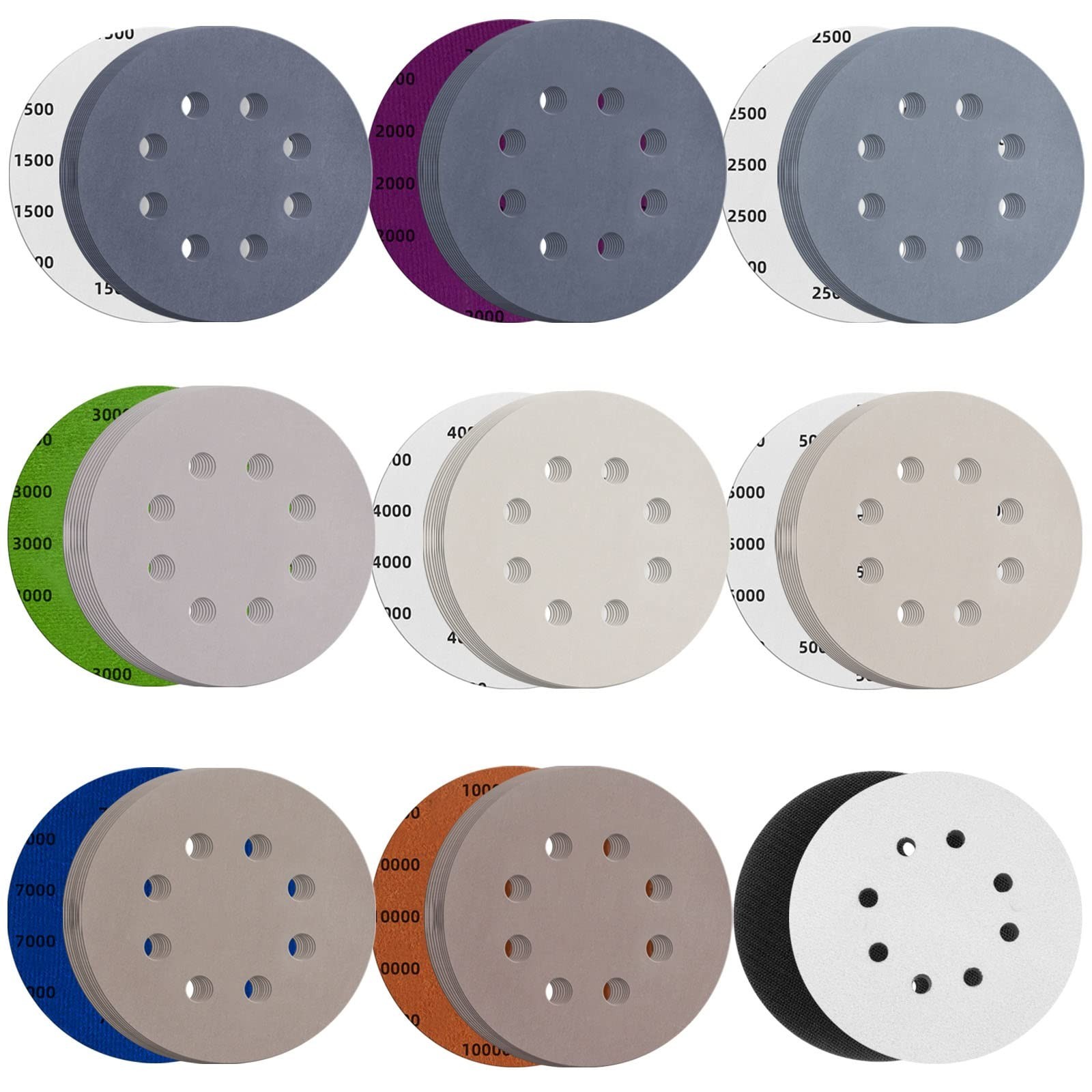 80pcs 5″ Hook & Loop Sanding Discs 1500-10000 Grit Wet/Dry for Orbital Sander