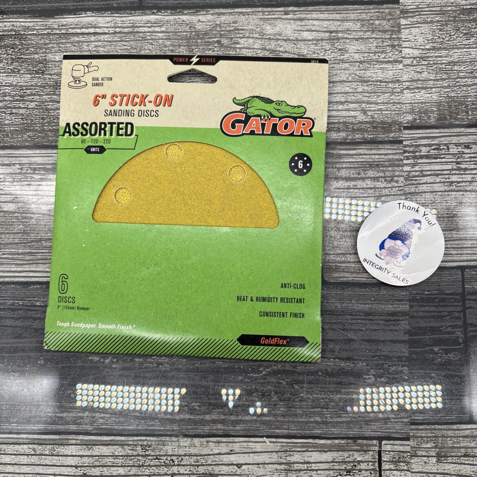 Gator 6″ Stick-On Sanding Discs, Assorted 80 /120 / 220 Grit – 6 Discs {KK}